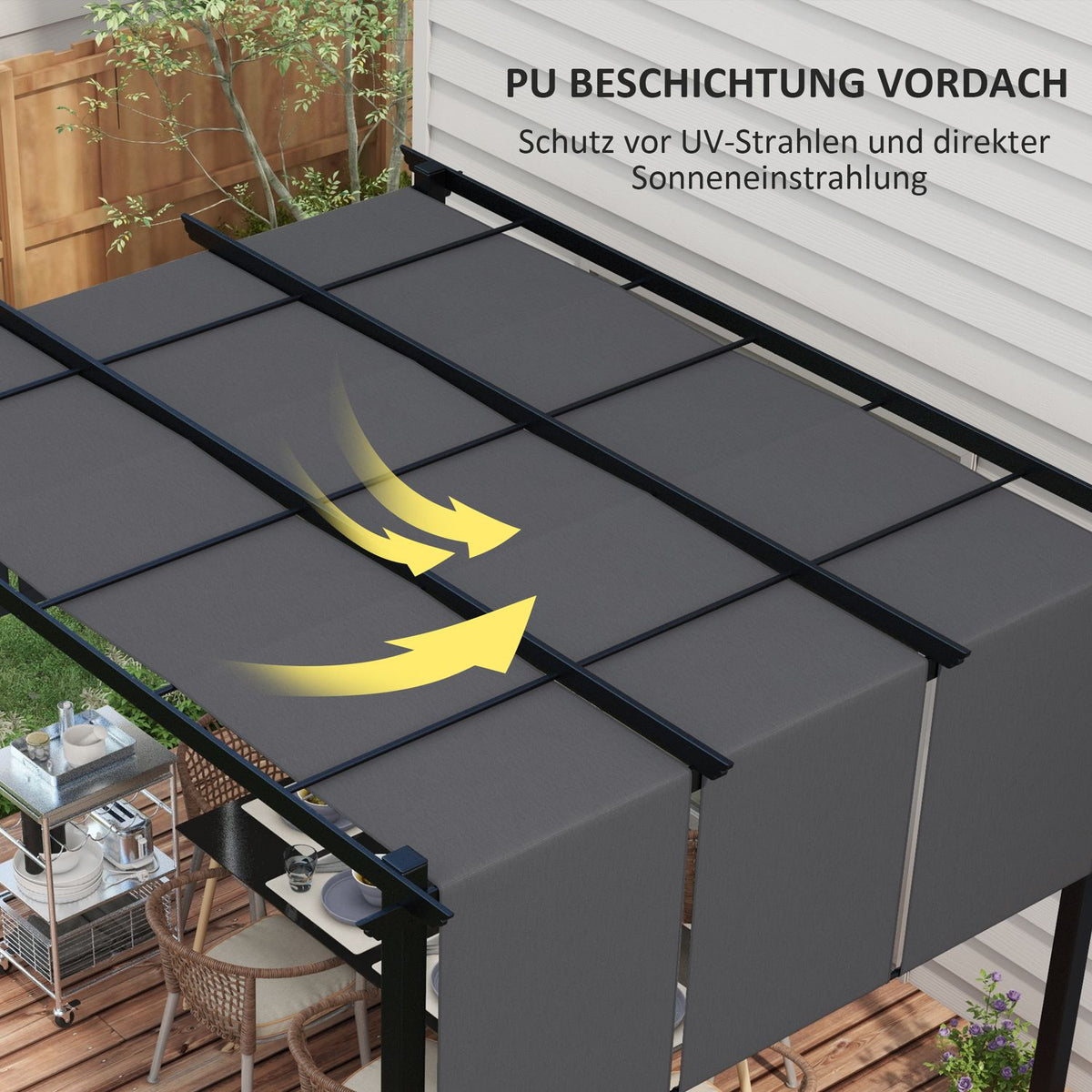Gazebo 3.5x3m pergola with side wall, patio roof, dark gray, weatherproof for garden & terrace
