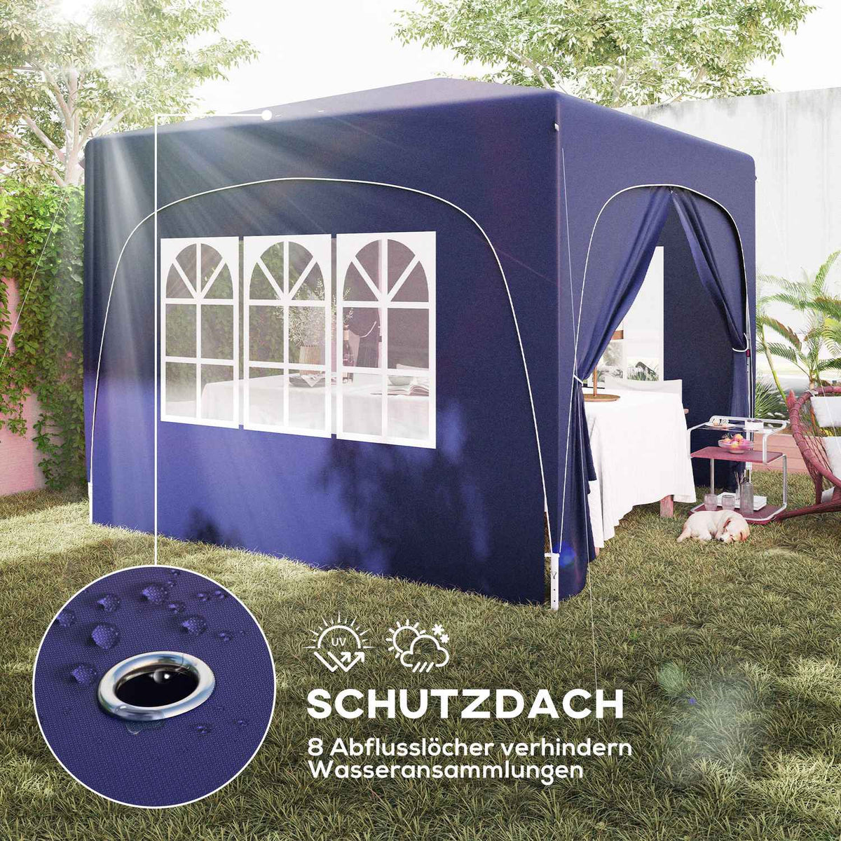 Gazebo 3x3m, water-repellent, stable, winter-proof pop-up folding gazebo, UV protection 50+, foldable party tent, garden tent with 4 side panels, pocket garden gazebo for camping, garden, dark blue