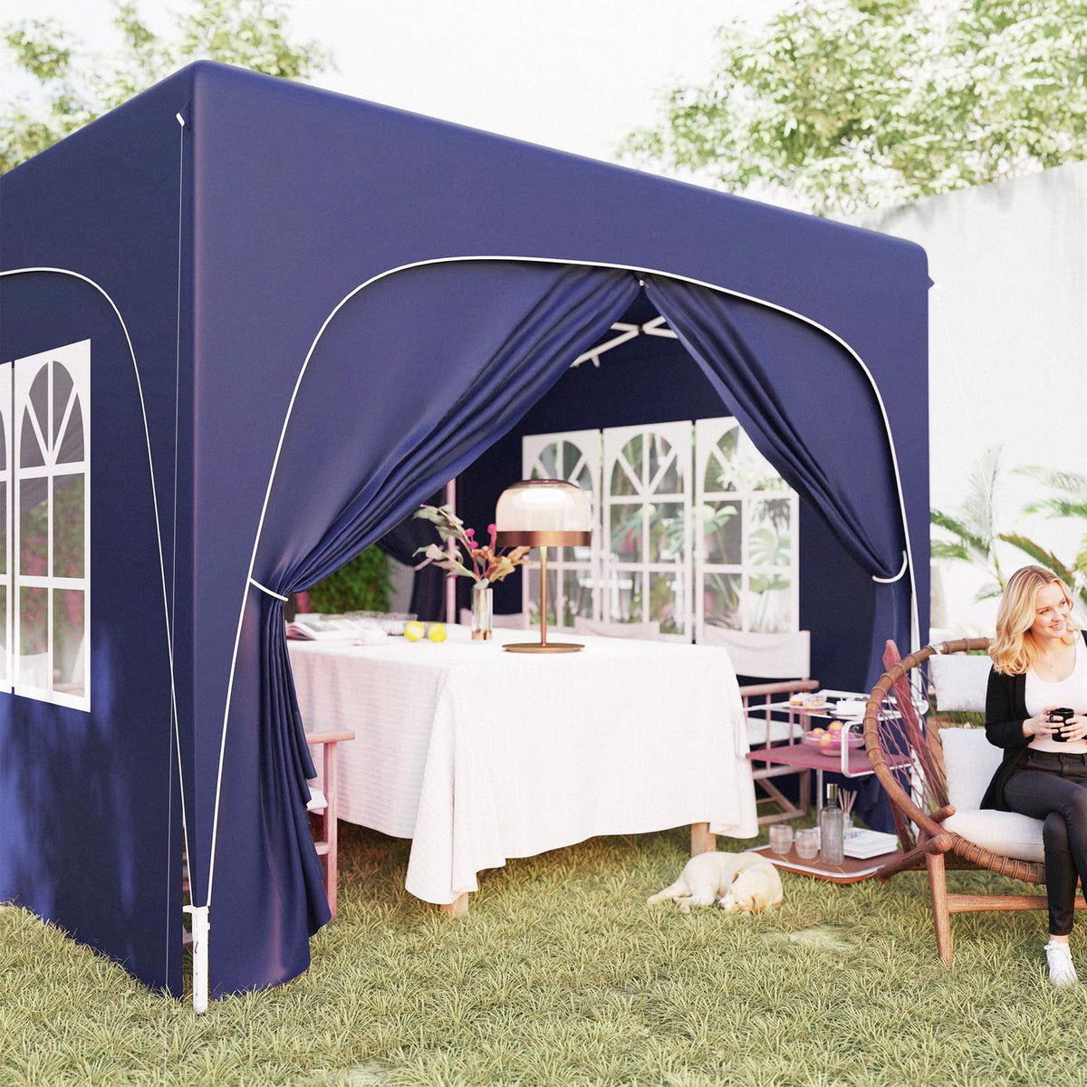 Gazebo 3x3m, water-repellent, stable, winter-proof pop-up folding gazebo, UV protection 50+, foldable party tent, garden tent with 4 side panels, pocket garden gazebo for camping, garden, dark blue