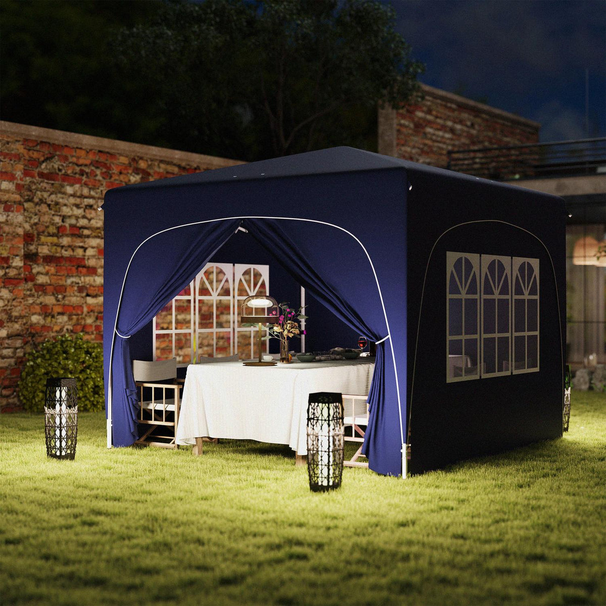Gazebo 3x3m, water-repellent, stable, winter-proof pop-up folding gazebo, UV protection 50+, foldable party tent, garden tent with 4 side panels, pocket garden gazebo for camping, garden, dark blue