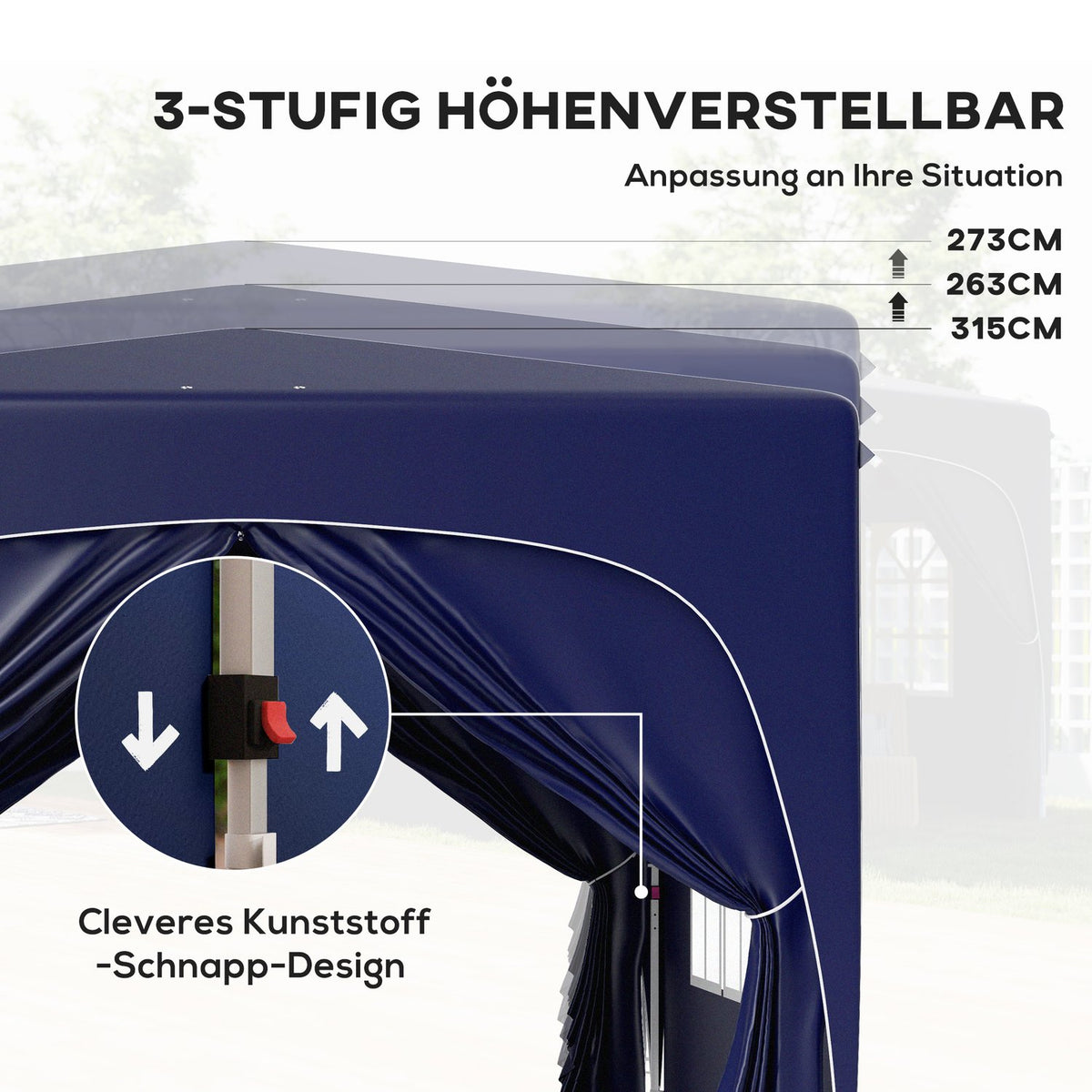 Gazebo 3x3m, water-repellent, stable, winter-proof pop-up folding gazebo, UV protection 50+, foldable party tent, garden tent with 4 side panels, pocket garden gazebo for camping, garden, dark blue