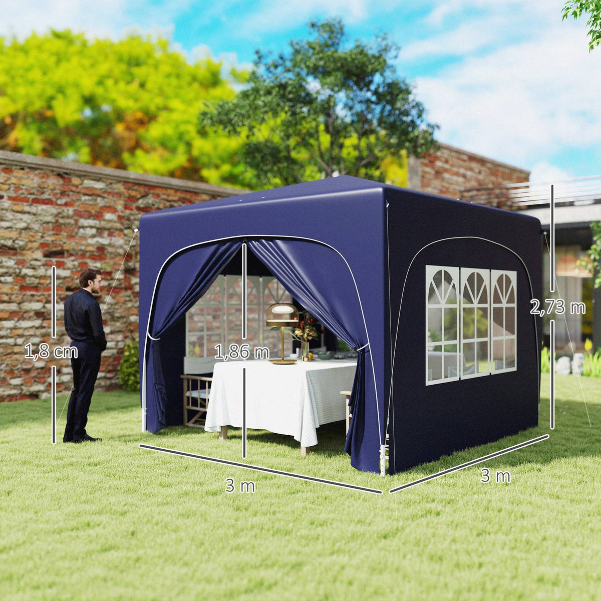 Gazebo 3x3m, water-repellent, stable, winter-proof pop-up folding gazebo, UV protection 50+, foldable party tent, garden tent with 4 side panels, pocket garden gazebo for camping, garden, dark blue