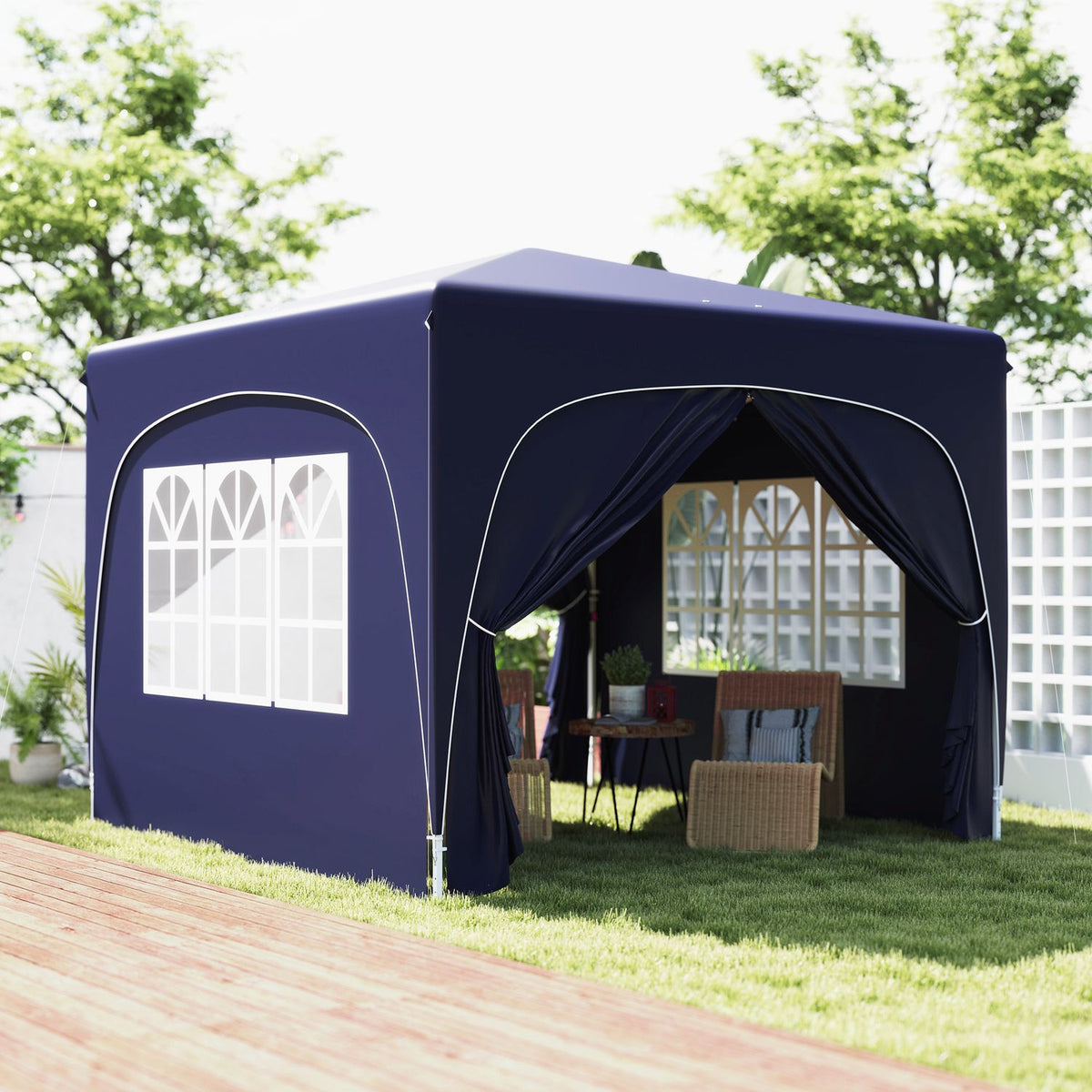 Gazebo 3x3m, water-repellent, stable, winter-proof pop-up folding gazebo, UV protection 50+, foldable party tent, garden tent with 4 side panels, pocket garden gazebo for camping, garden, dark blue