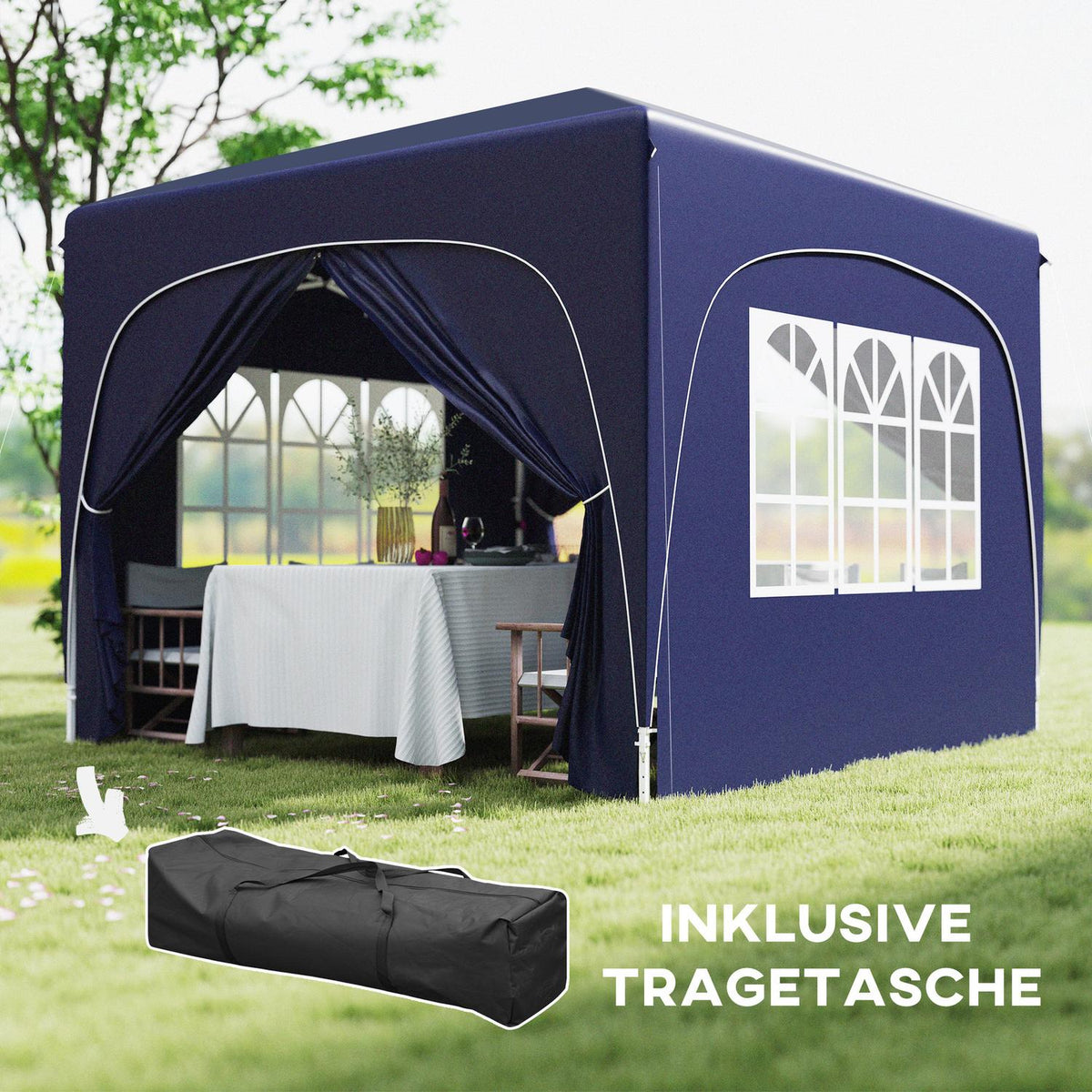 Gazebo 3x3m, water-repellent, stable, winter-proof pop-up folding gazebo, UV protection 50+, foldable party tent, garden tent with 4 side panels, pocket garden gazebo for camping, garden, dark blue
