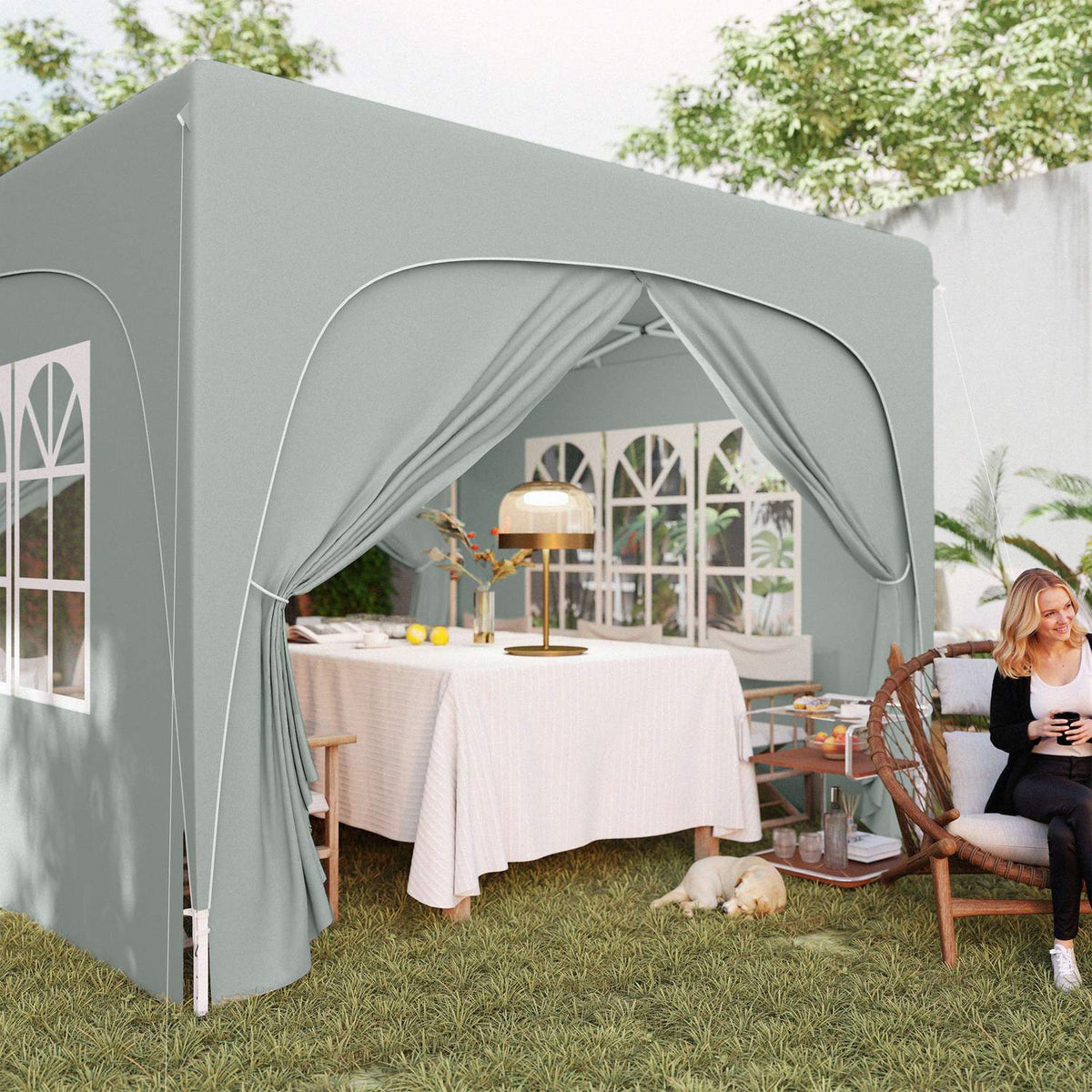 Gazebo 3x3m, water-repellent, stable, winter-proof pop-up folding gazebo, UV protection 50+, foldable party tent, garden tent with 4 side panels, pocket garden gazebo for camping, garden, light gray