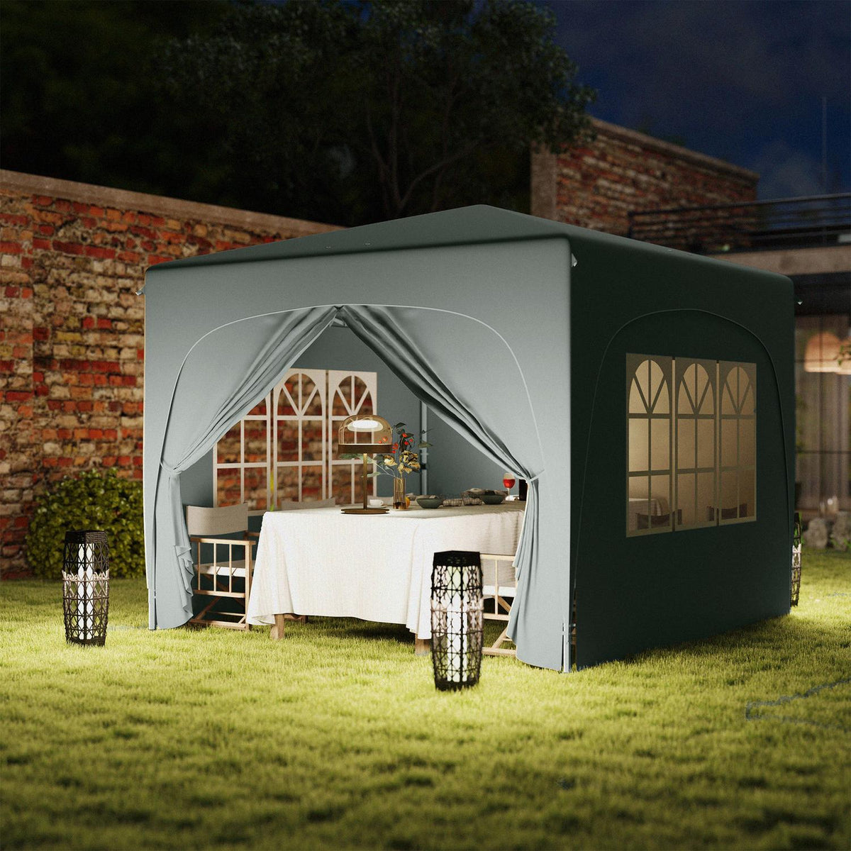 Gazebo 3x3m, water-repellent, stable, winter-proof pop-up folding gazebo, UV protection 50+, foldable party tent, garden tent with 4 side panels, pocket garden gazebo for camping, garden, light gray