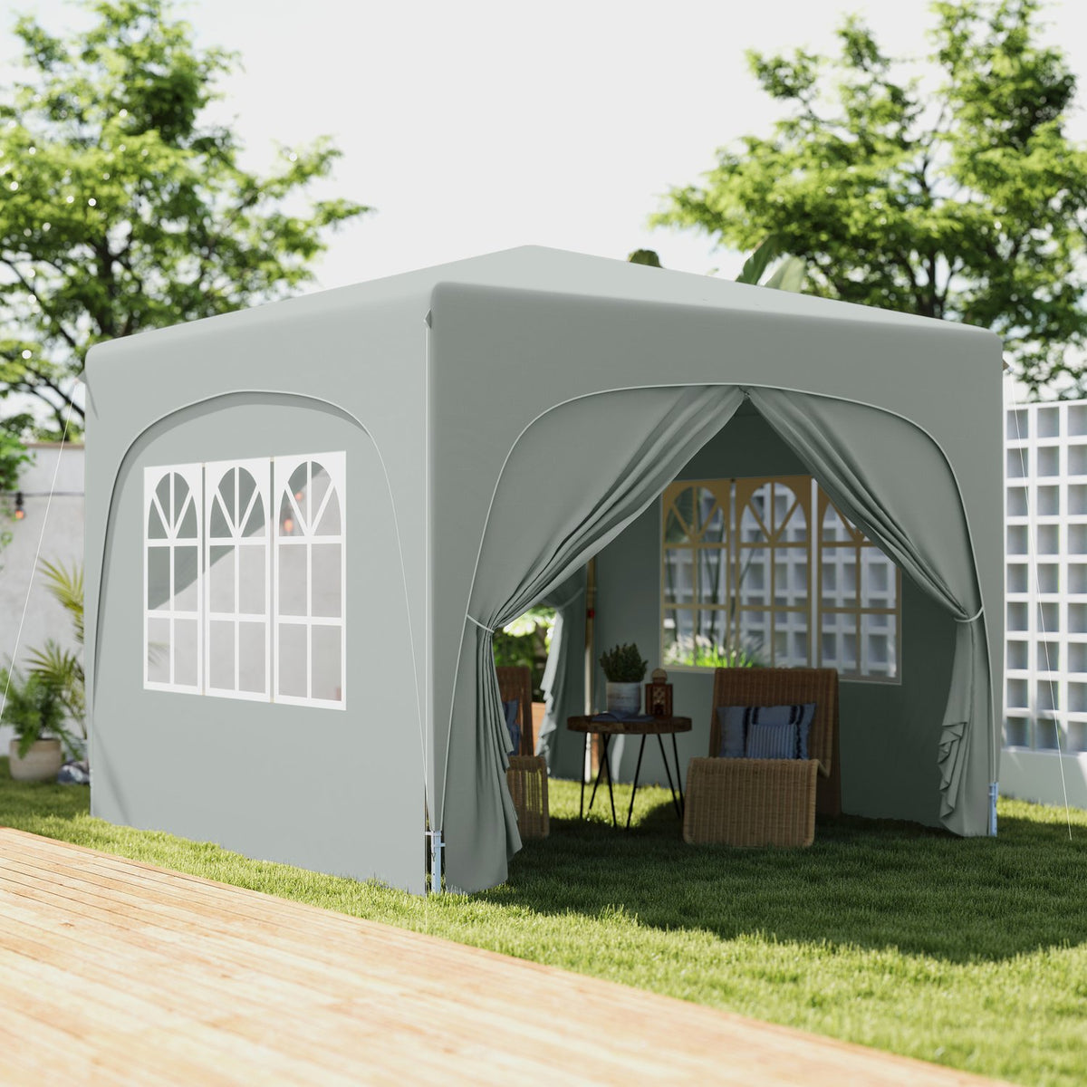 Gazebo 3x3m, water-repellent, stable, winter-proof pop-up folding gazebo, UV protection 50+, foldable party tent, garden tent with 4 side panels, pocket garden gazebo for camping, garden, light gray