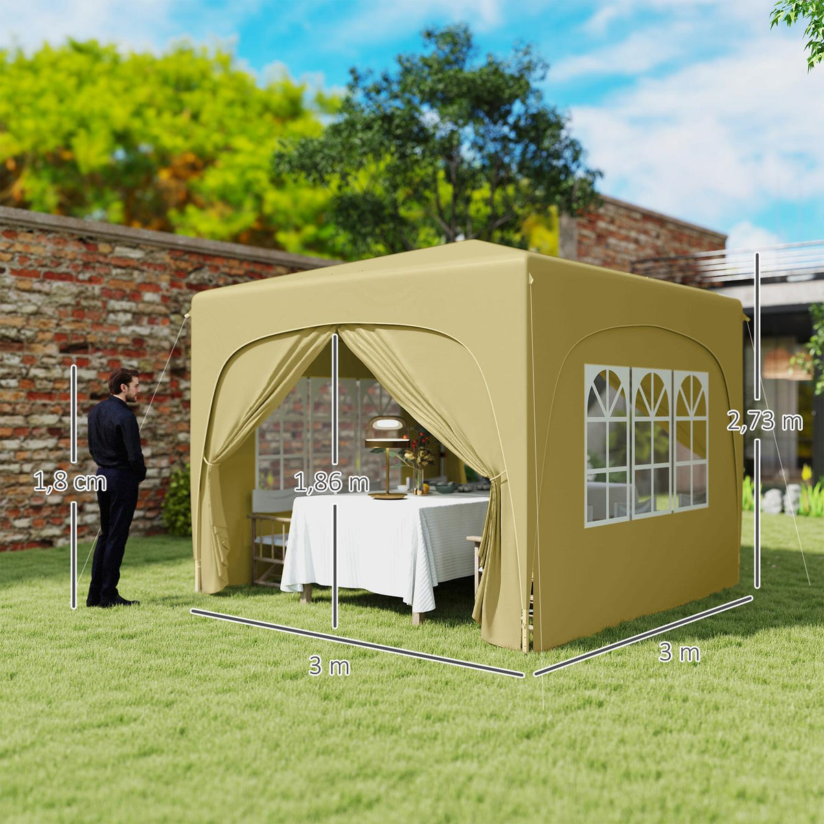 Gazebo 3x3m, water-repellent, stable, winter-proof pop-up folding gazebo, UV protection 50+, foldable party tent, garden tent with 4 side panels, pocket garden gazebo for camping, garden, sand