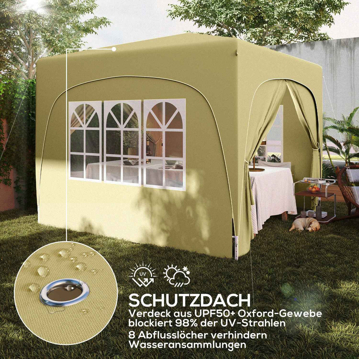 Gazebo 3x3m, water-repellent, stable, winter-proof pop-up folding gazebo, UV protection 50+, foldable party tent, garden tent with 4 side panels, pocket garden gazebo for camping, garden, sand