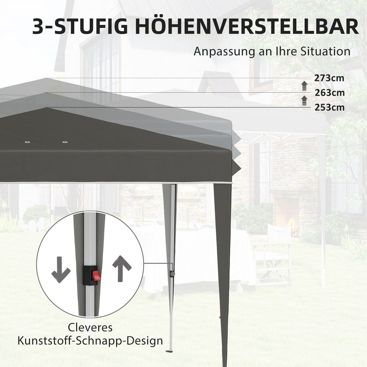 Gazebo 3x3m, water-repellent, stable, winter-proof pop-up folding gazebo, UV protection 50+, foldable party tent, garden tent with bag, garden gazebo for camping, garden, dark gray