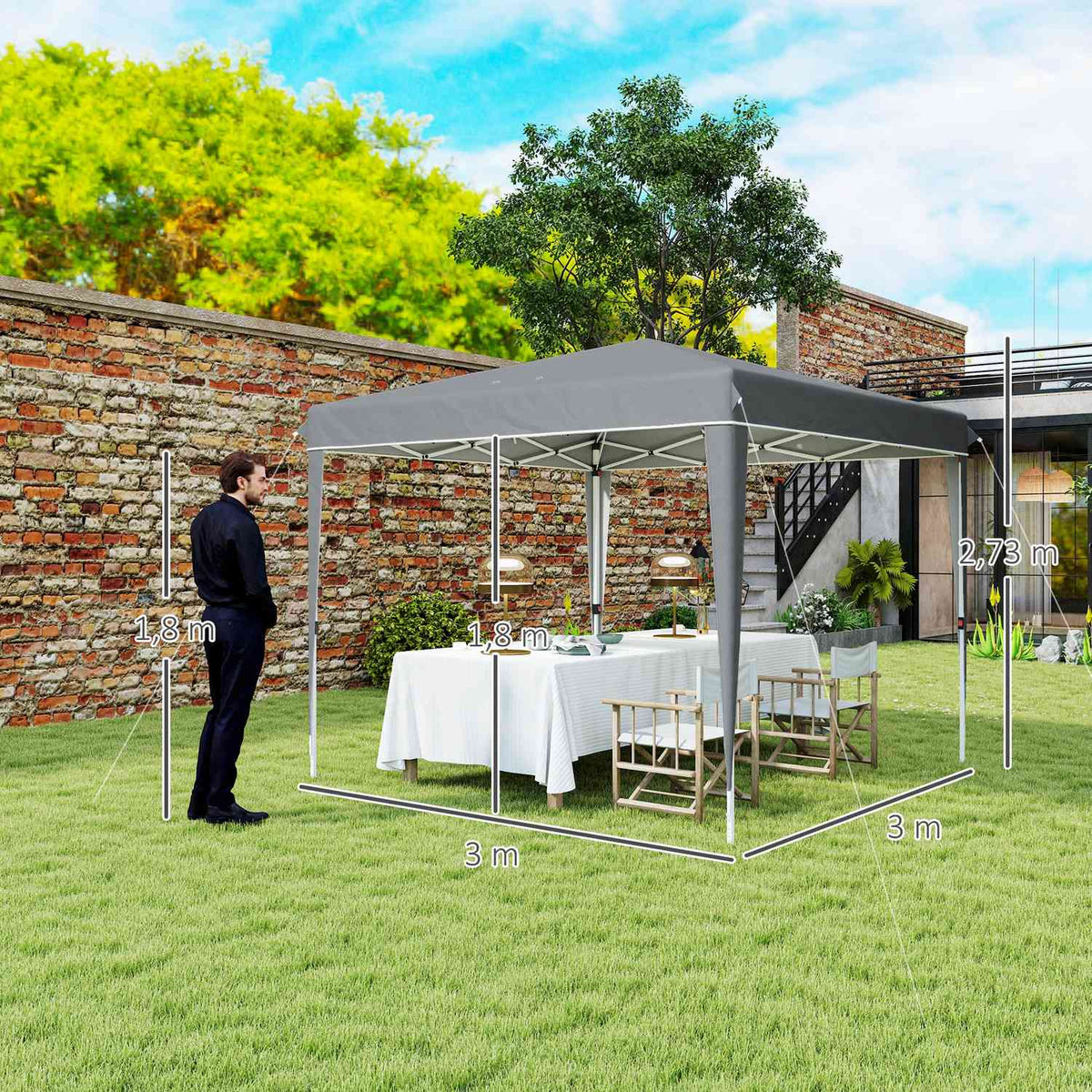 Gazebo 3x3m, water-repellent, stable, winter-proof pop-up folding gazebo, UV protection 50+, foldable party tent, garden tent with bag, garden gazebo for camping, garden, light gray