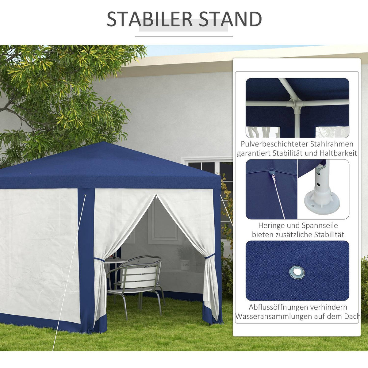 Gazebo 4x3m Hexagonal Water-Repellent Stable Winterproof Pavilion with Mosquito Net Party Tent Garden Tent with 6 Side Panels Garden Pavilion for Camping Garden Blue