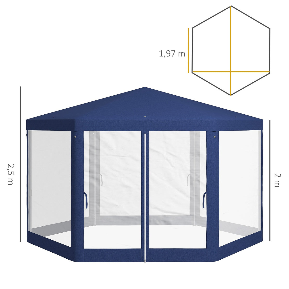 Gazebo 4x3m Hexagonal Water-Repellent Stable Winterproof Pavilion with Mosquito Net Party Tent Garden Tent with 6 Side Panels Garden Pavilion for Camping Garden Blue