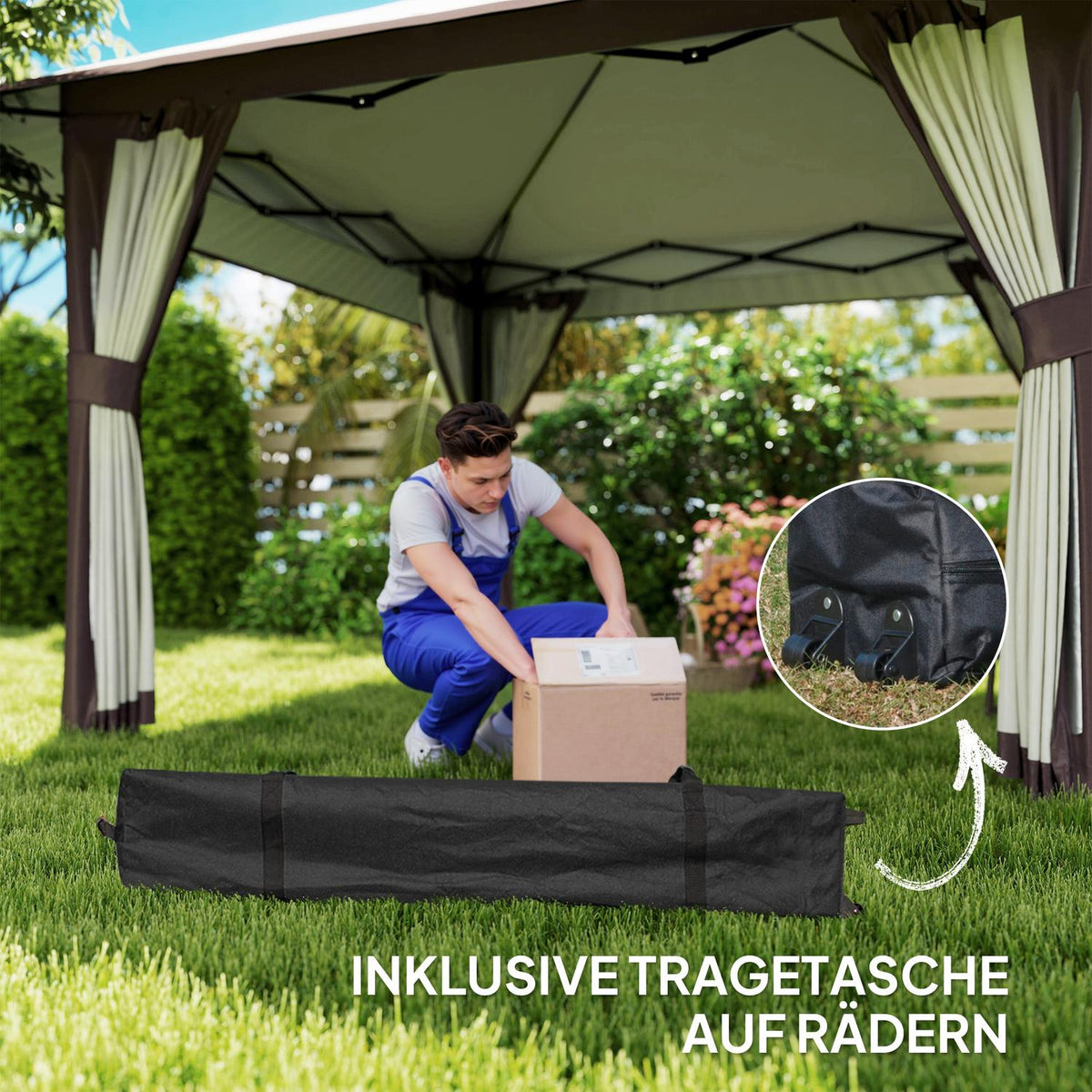 Gazebo 4x4m Waterproof Height Adjustable Pop-up Folding Gazebo with Mesh Walls UV 50+ Foldable Party Tent Garden Tent with Carry Bag Sandbags Garden Gazebo for Camping Garden Festival, Beige