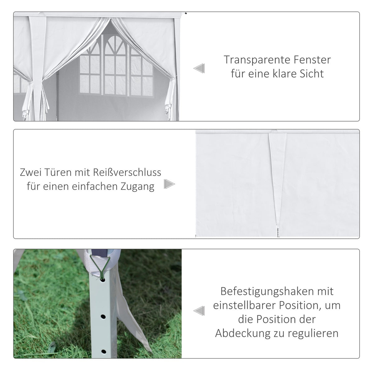 Gazebo 5.85 x 2.95 m garden pavilion foldable with UV protection, party tent incl. side walls & windows, zip doors, steel white