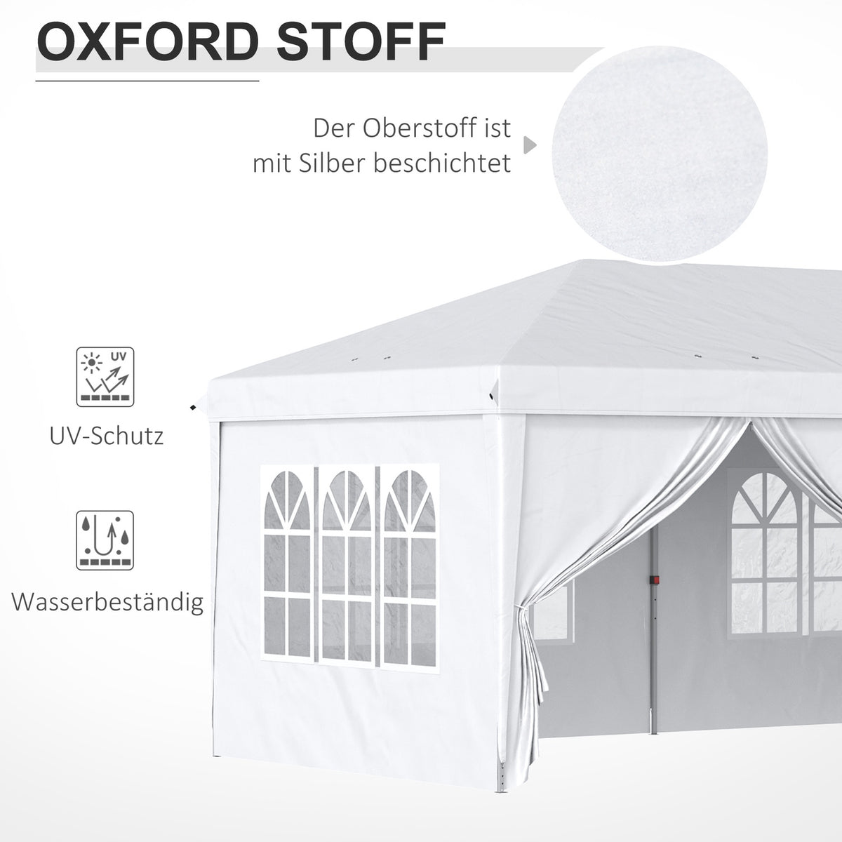 Gazebo 5.85 x 2.95 m garden pavilion foldable with UV protection, party tent incl. side walls & windows, zip doors, steel white