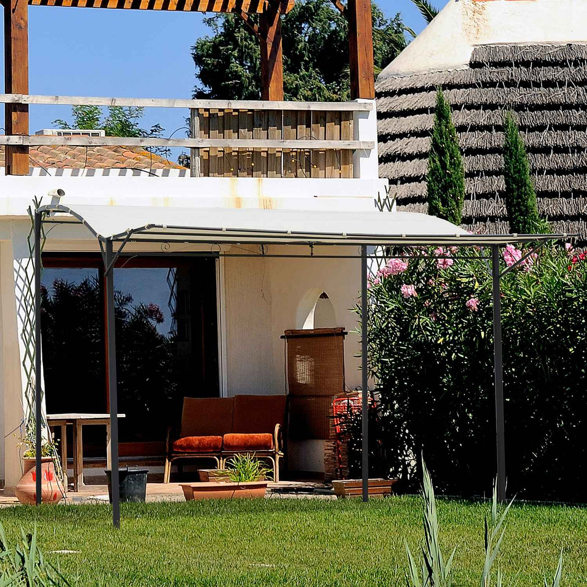 Gazebo Garden Gazebo Awning Sun Awning With Folding Side Canopy Uv Protection Steel + Polyester Cream White + Black 3 X 2.5 M