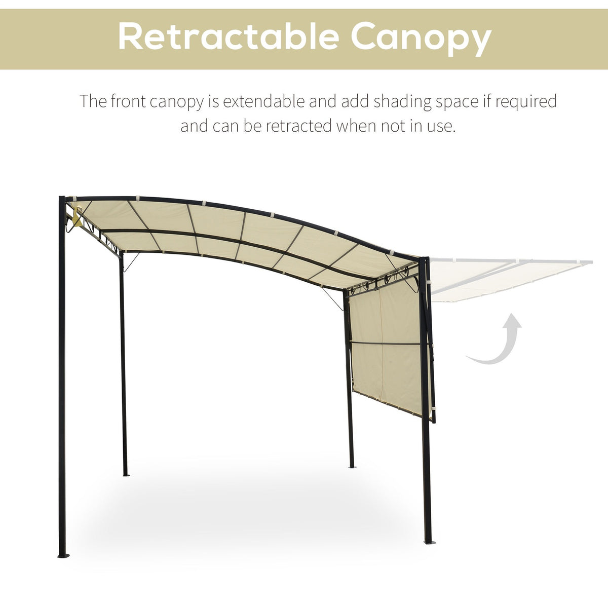 Gazebo Garden Gazebo Awning Sun Awning With Folding Side Canopy Uv Protection Steel + Polyester Cream White + Black 3 X 2.5 M