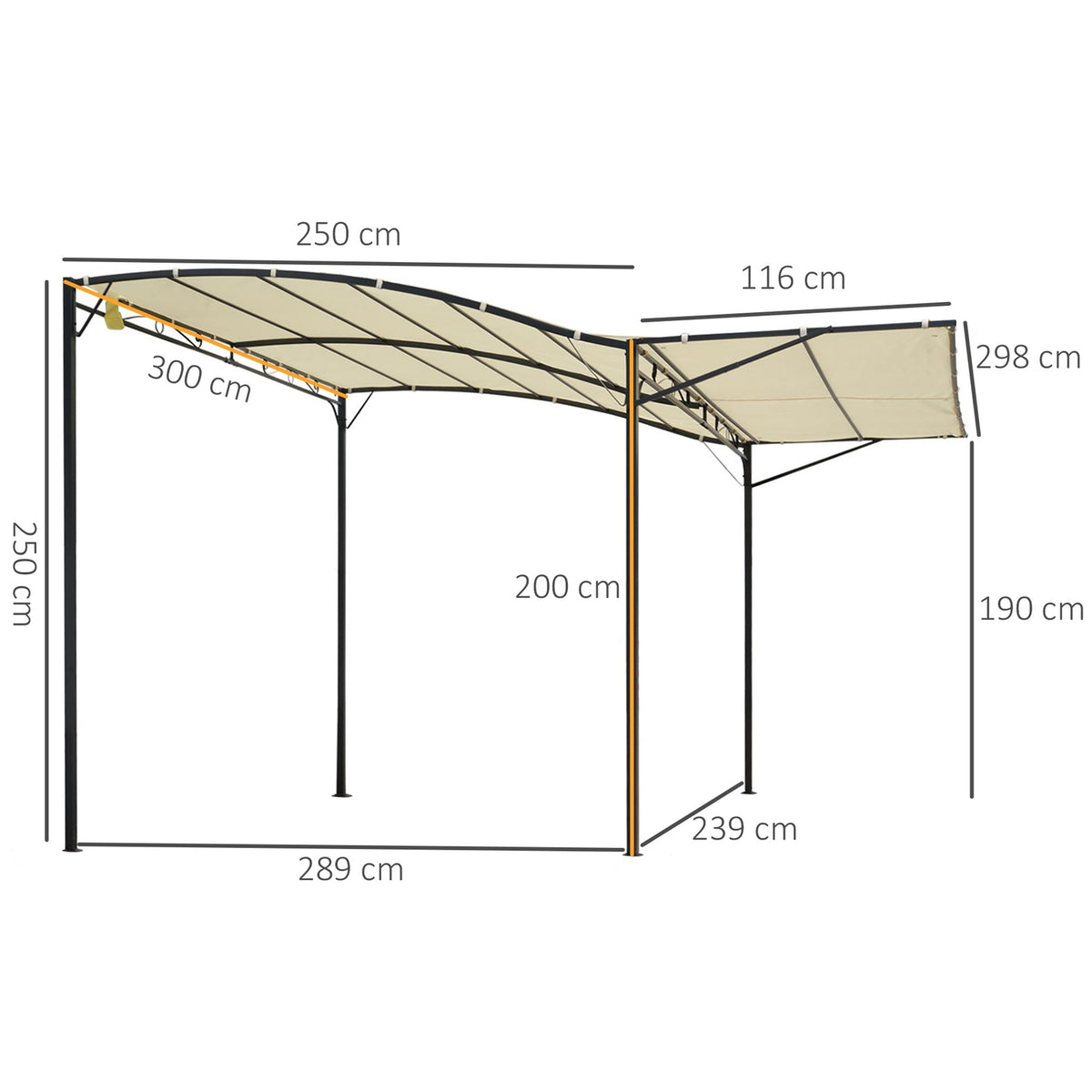 Gazebo Garden Gazebo Awning Sun Awning With Folding Side Canopy Uv Protection Steel + Polyester Cream White + Black 3 X 2.5 M