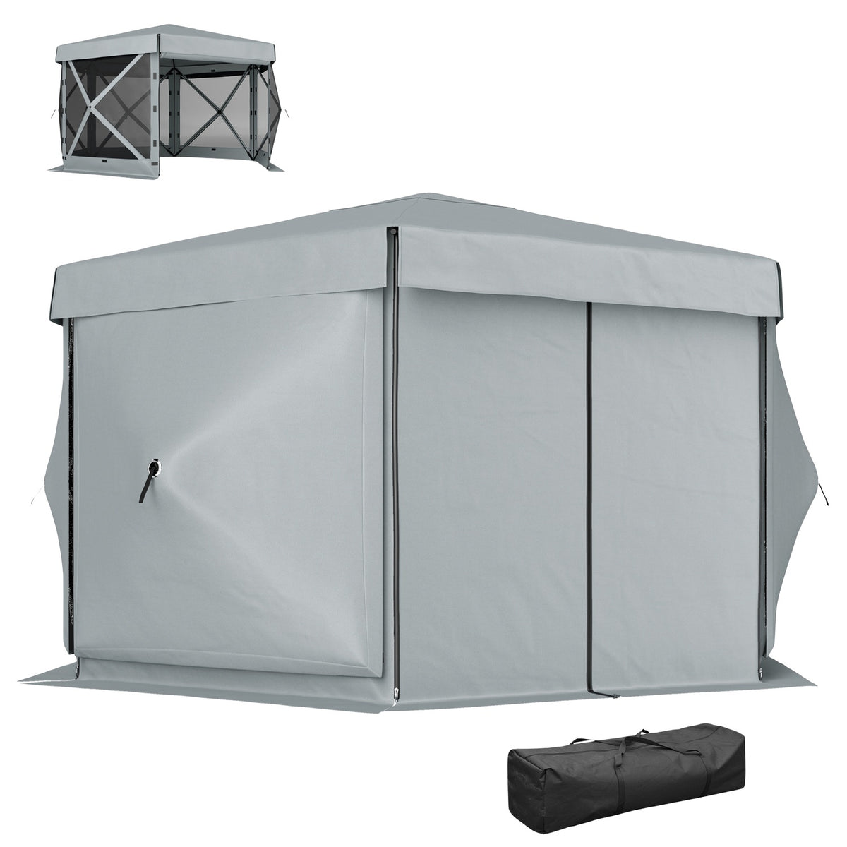 Gazebo Hexagonal Approx. 3.6x3m Waterproof Pop-up Folding Gazebo with 5 Side Panels Pocket Foldable Party Tent UV 30+ Winterproof Garden Tent Garden Gazebo for Camping Garden Festival Light Gray