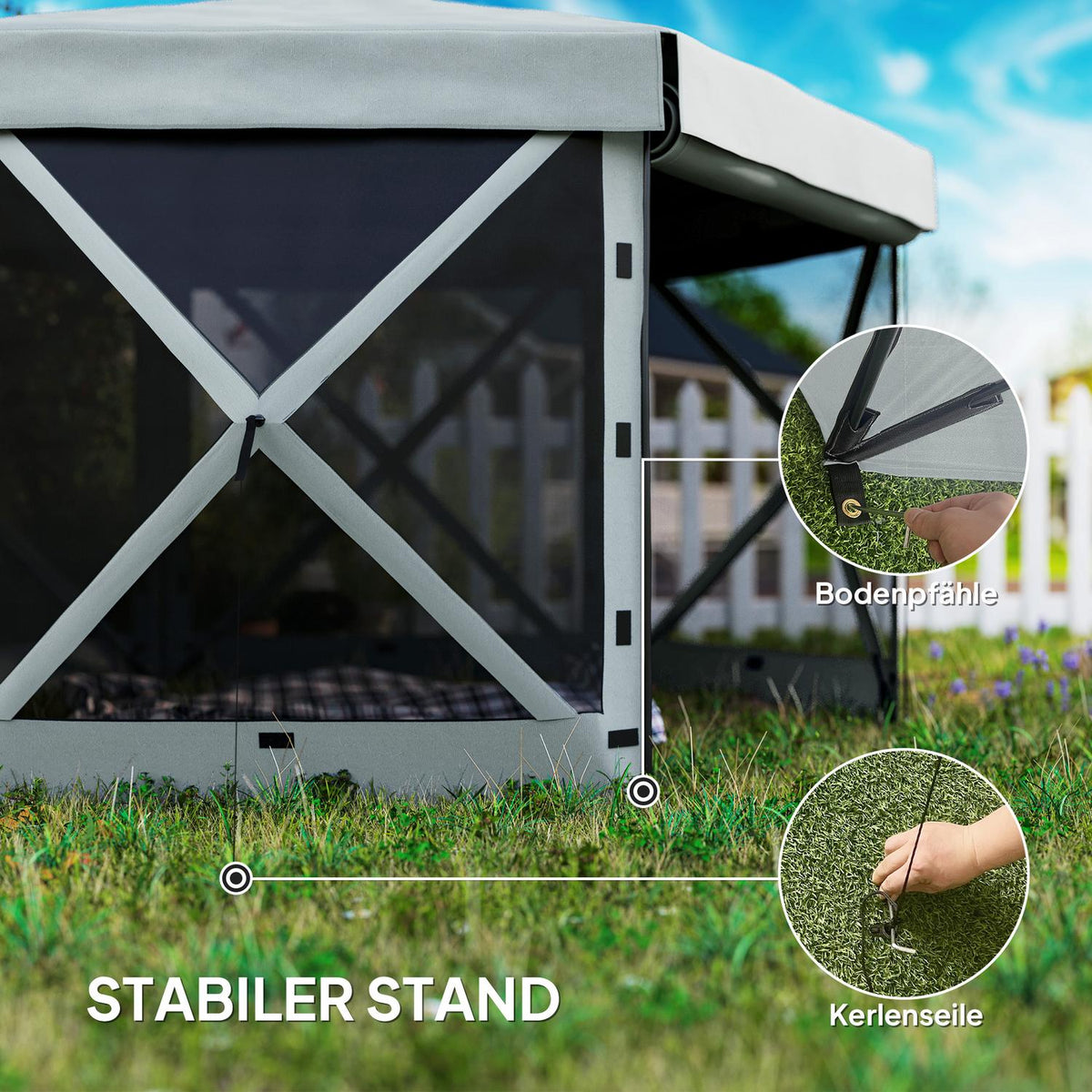 Gazebo Hexagonal Approx. 3.6x3m Waterproof Pop-up Folding Gazebo with 5 Side Panels Pocket Foldable Party Tent UV 30+ Winterproof Garden Tent Garden Gazebo for Camping Garden Festival Light Gray