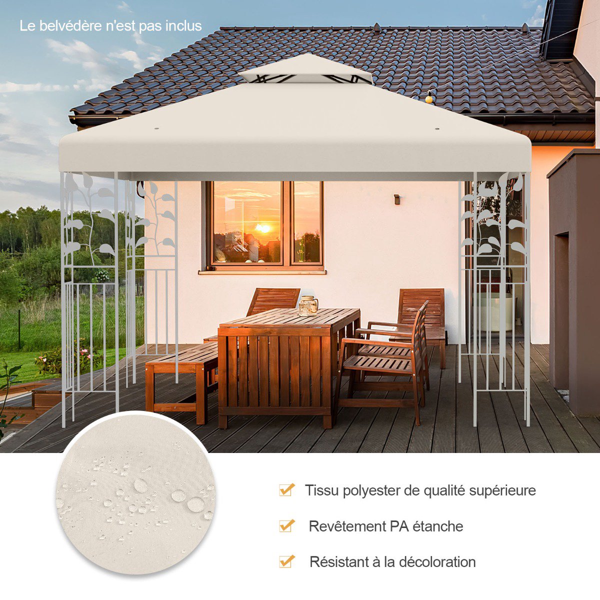 Gazebo Replacement Canopy 3x3m, Two-Tier, Beige