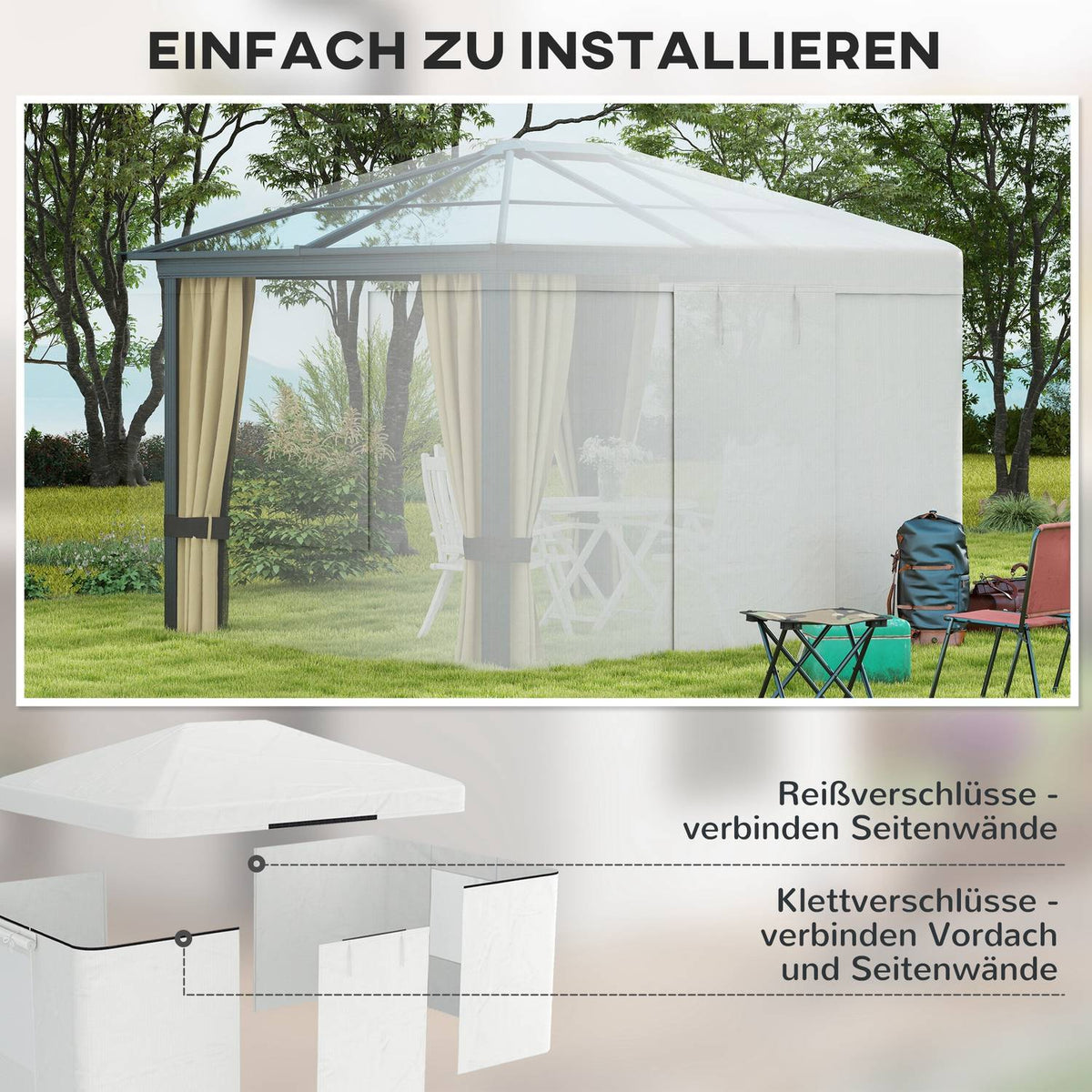 Gazebo Replacement Roof Set Waterproof Roof With 2 Side Walls For Garden Gazebo, White