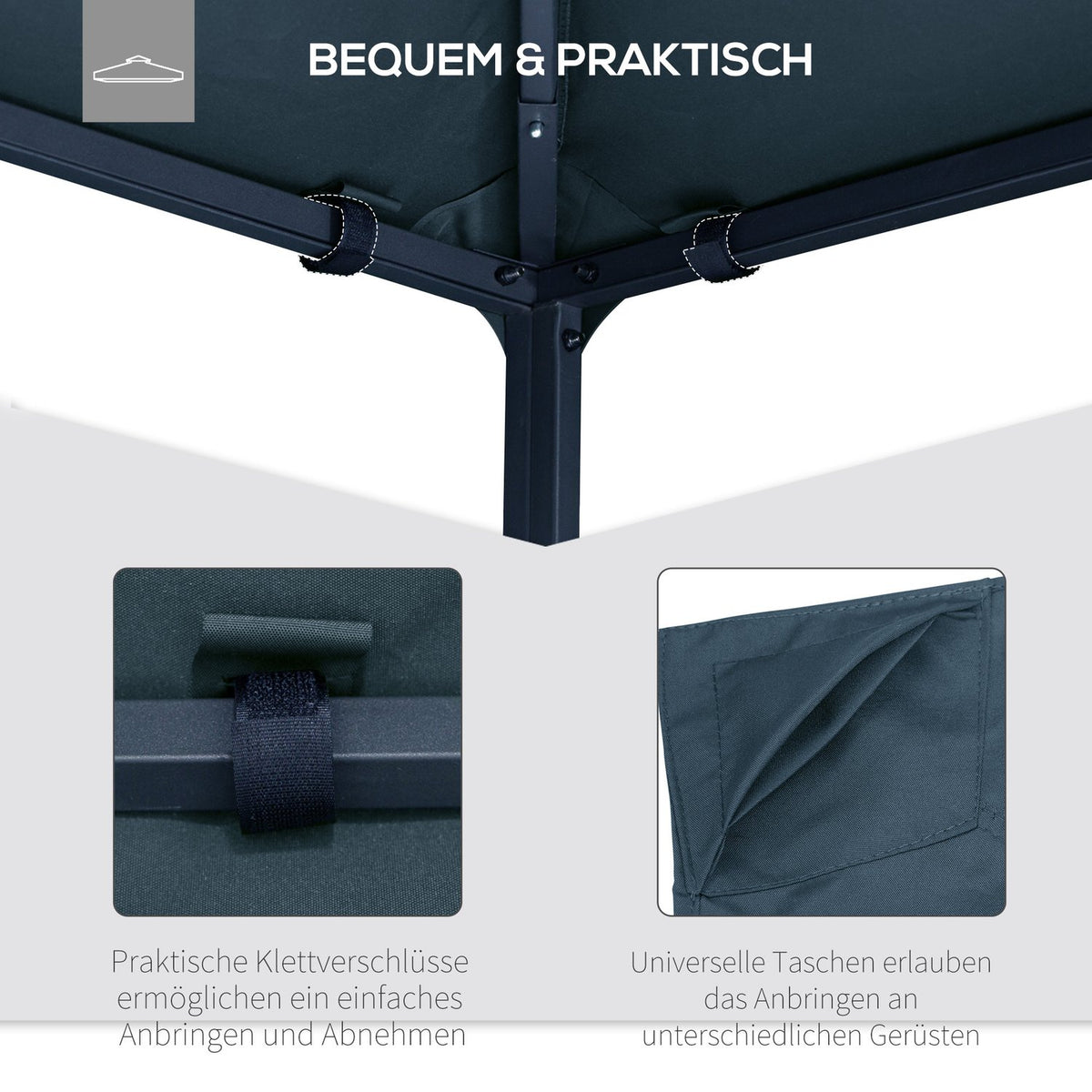 Gazebo Roof 3X3M Replacement Roof For Gazebo, Pavilion Cover, Sun Protection, Polyester, Dark Grey