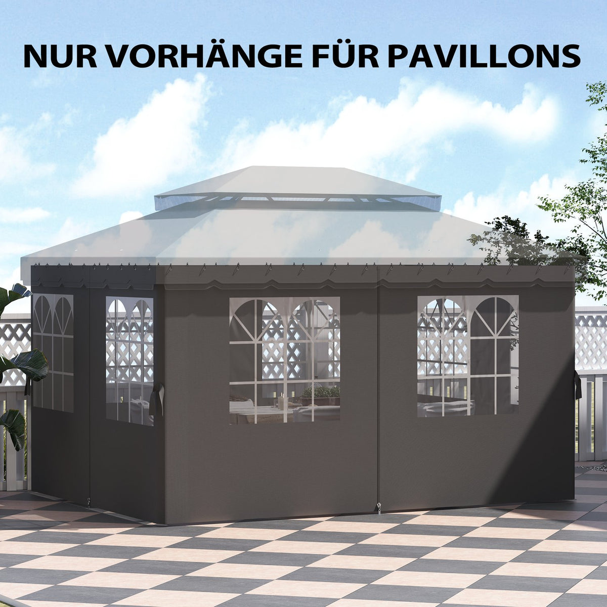 Gazebo Side Panels, 4 Dark Grey Polyester Walls, 3x4m