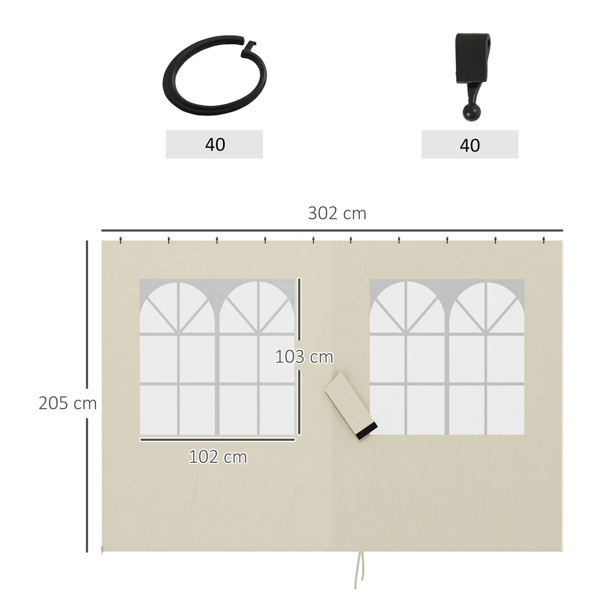 Gazebo Side Panels, 4 Pack, 3x3m, Cream, UV & Water Resistant