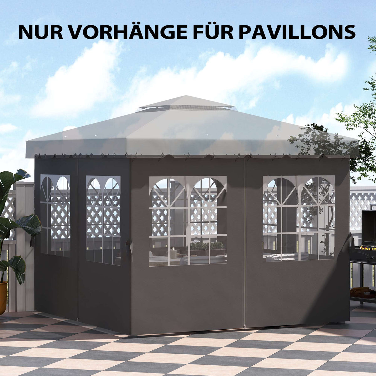 Gazebo Side Panels, 4 Panels with Zippers, 3x3m, Dark Grey