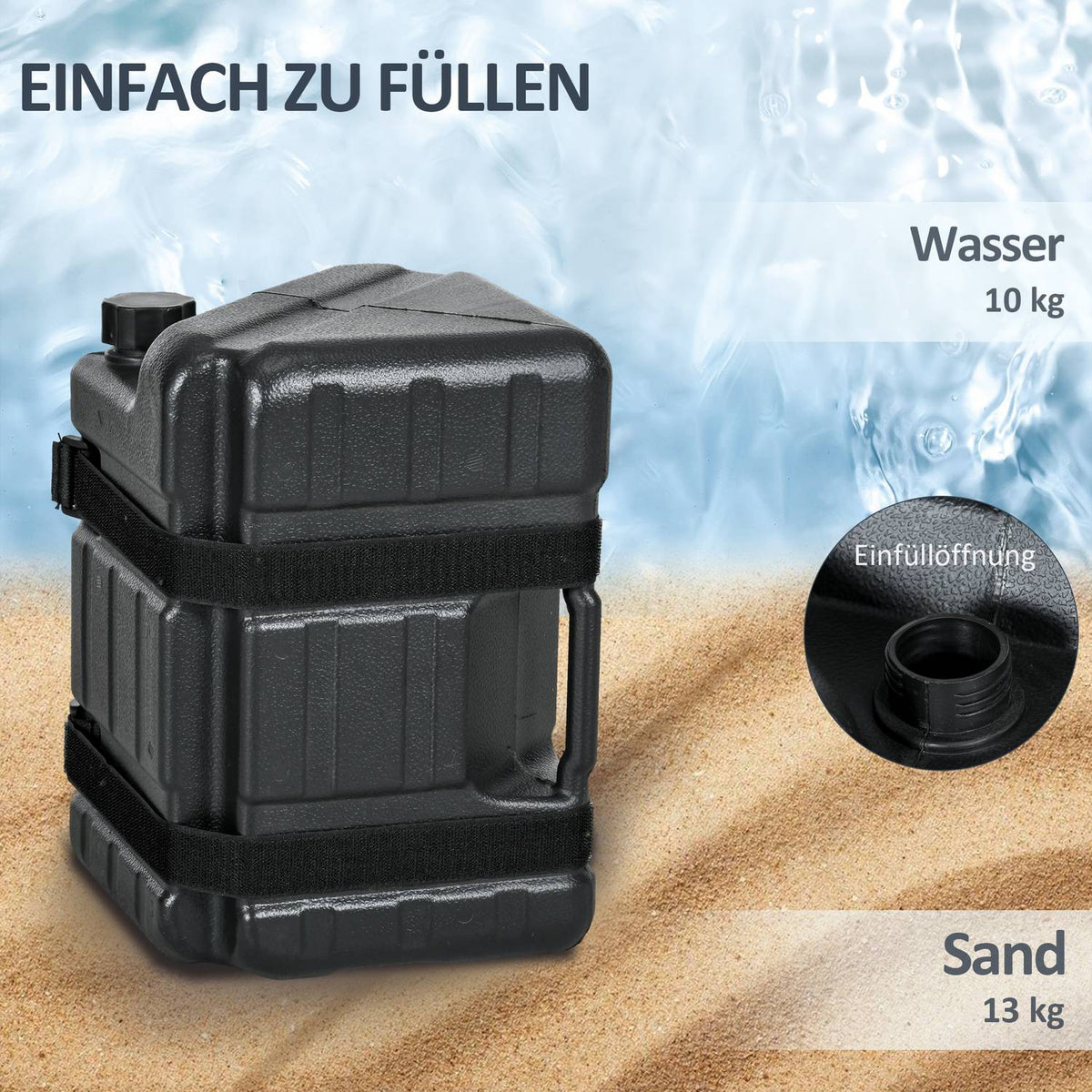 Gazebo Weights Set Of 4 Feet Water/Sand Fillable Hdpe Black