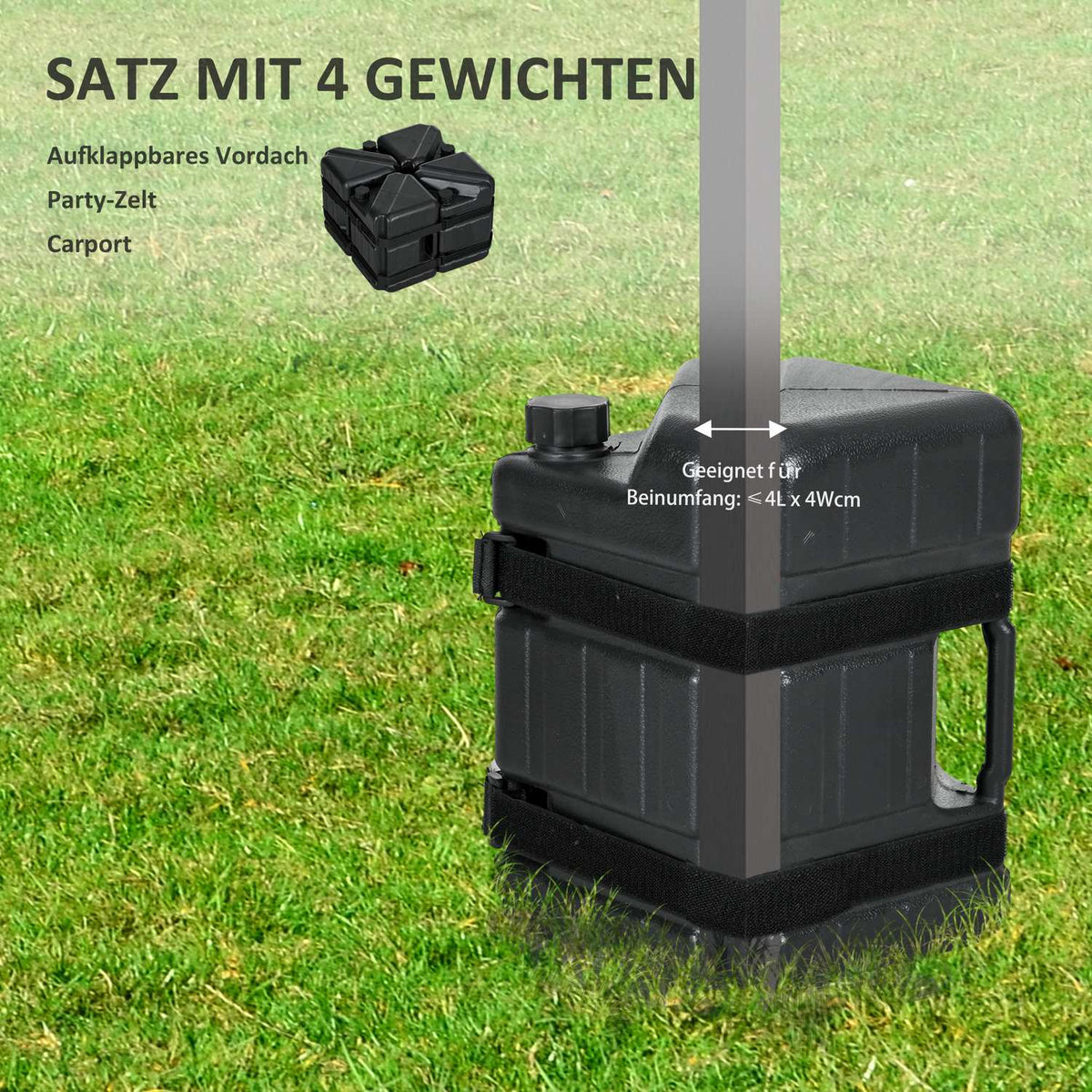 Gazebo Weights Set Of 4 Feet Water/Sand Fillable Hdpe Black