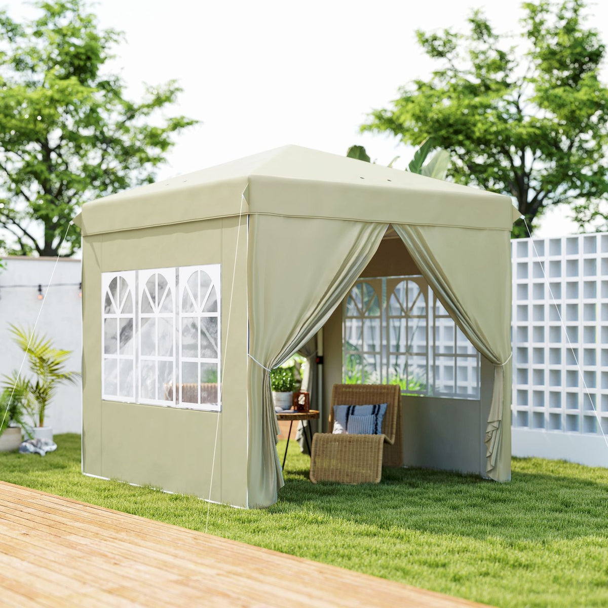 Gazebo approx. 2.5 x 2.5 m, water-repellent, stable, winter-proof pop-up folding gazebo, UV protection 50+, foldable party tent, garden tent with 4 side panels, pocket garden gazebo for camping, garden, cream white