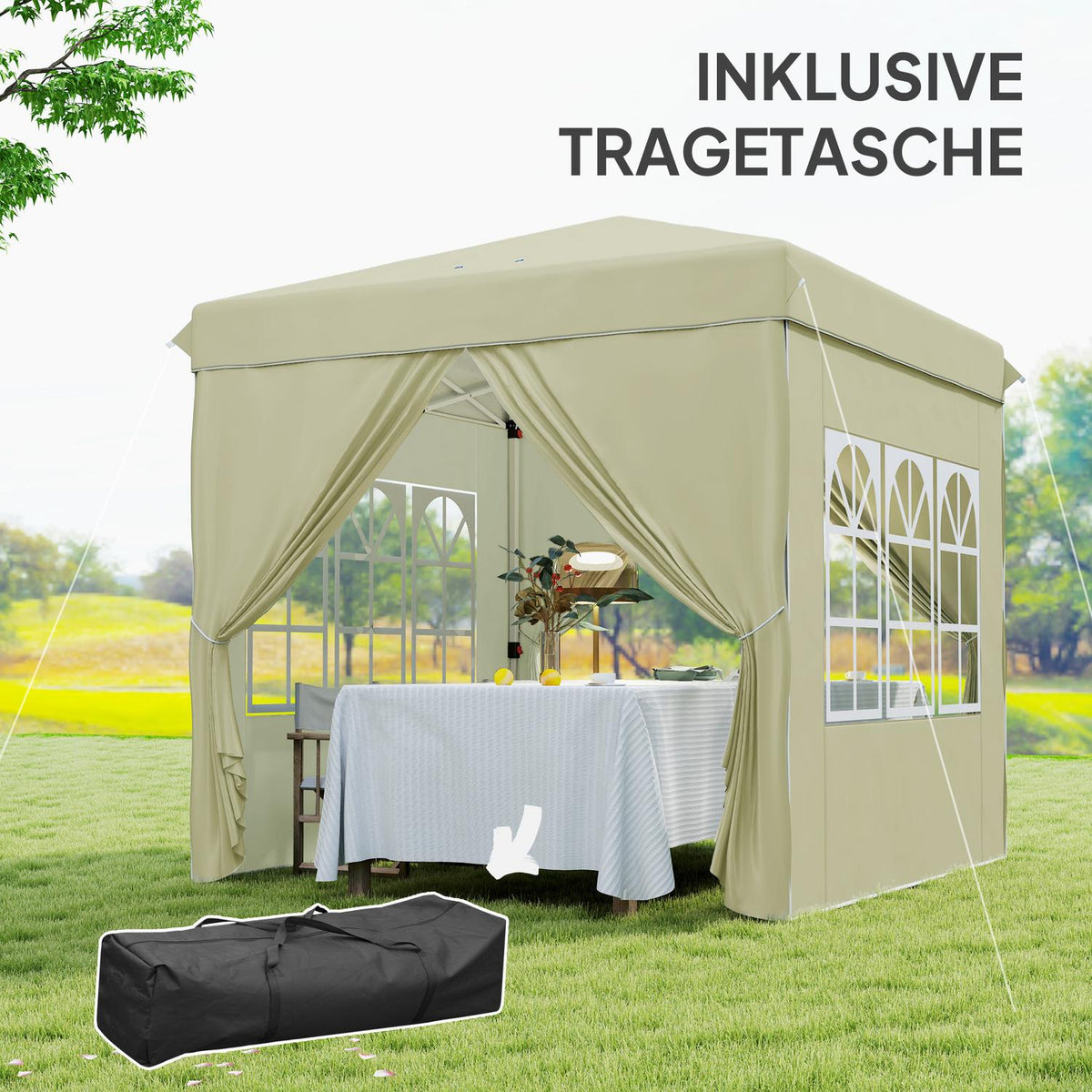 Gazebo approx. 2.5 x 2.5 m, water-repellent, stable, winter-proof pop-up folding gazebo, UV protection 50+, foldable party tent, garden tent with 4 side panels, pocket garden gazebo for camping, garden, cream white