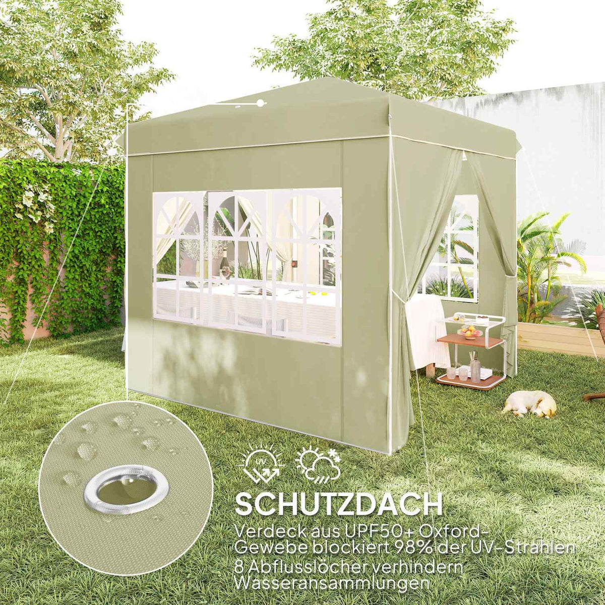 Gazebo approx. 2.5 x 2.5 m, water-repellent, stable, winter-proof pop-up folding gazebo, UV protection 50+, foldable party tent, garden tent with 4 side panels, pocket garden gazebo for camping, garden, cream white
