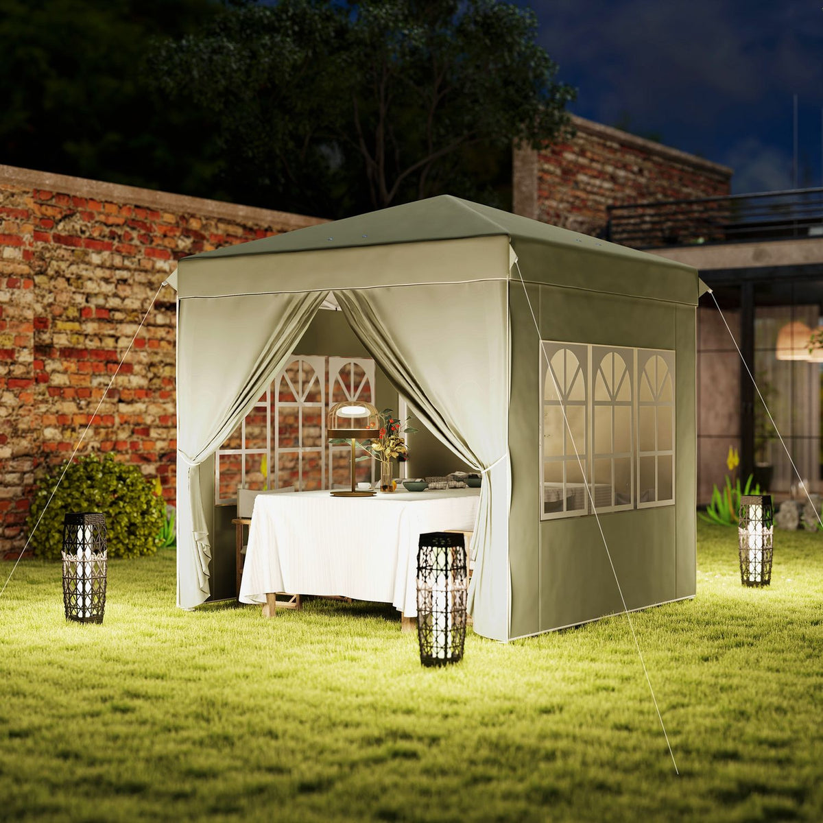 Gazebo approx. 2.5 x 2.5 m, water-repellent, stable, winter-proof pop-up folding gazebo, UV protection 50+, foldable party tent, garden tent with 4 side panels, pocket garden gazebo for camping, garden, cream white