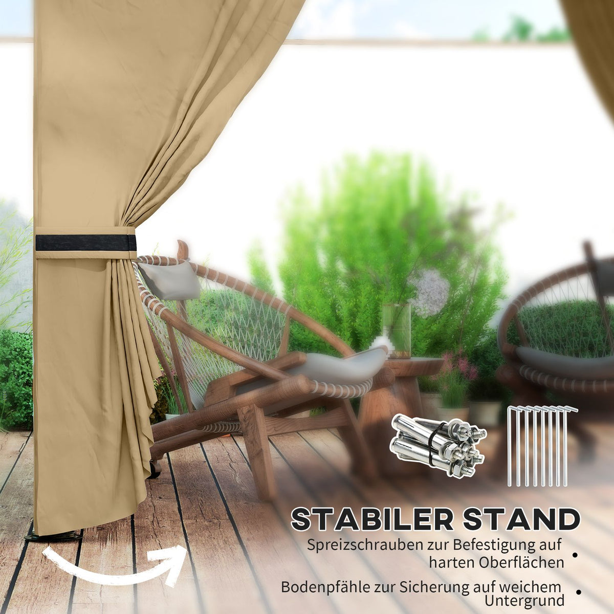 Gazebo approx. 3.4x3.4 m water-repellent garden pavilion with 4 side panels, double roof, party tent with UV protection garden tent with galvanized metal frame, for garden beige