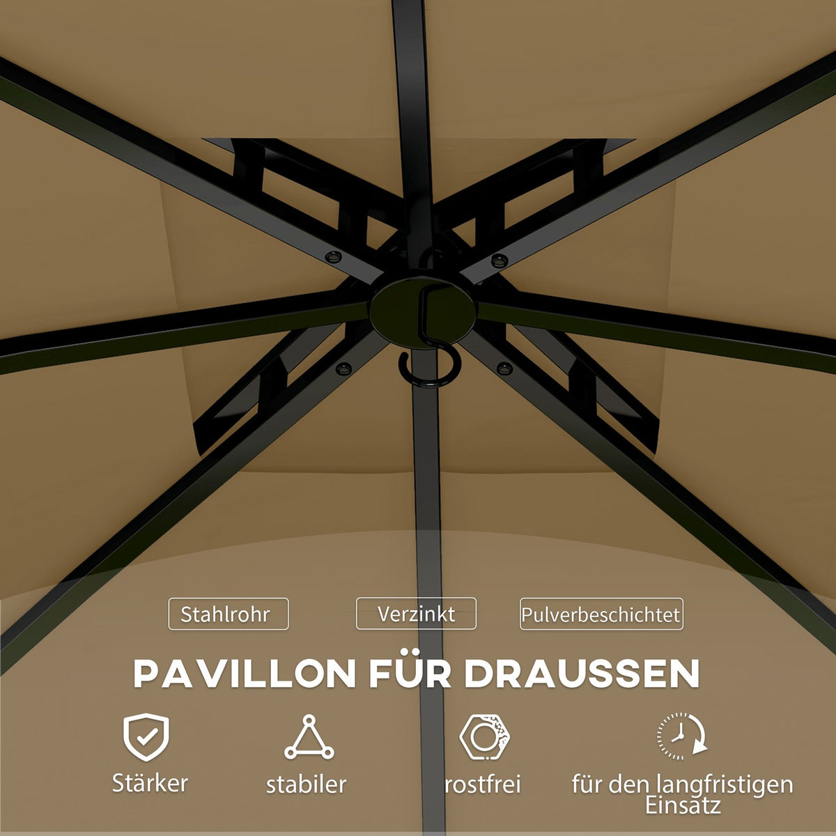 Gazebo approx. 3.4x3.4 m water-repellent garden pavilion with 4 side panels, double roof, party tent with UV protection garden tent with galvanized metal frame, for garden beige