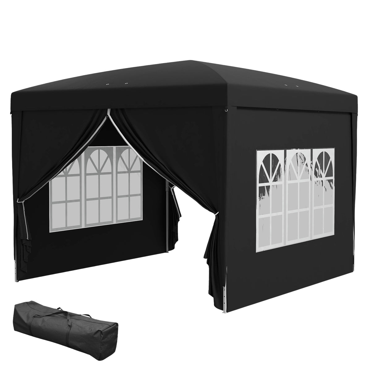 Gazebo approx. 3x3m, water-repellent, stable, winter-proof pop-up folding gazebo, UV protection 50+, foldable party tent, garden tent with 4 side panels, pocket garden gazebo for camping, garden, black
