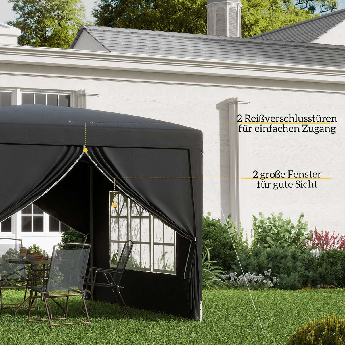 Gazebo approx. 3x3m, water-repellent, stable, winter-proof pop-up folding gazebo, UV protection 50+, foldable party tent, garden tent with 4 side panels, pocket garden gazebo for camping, garden, black