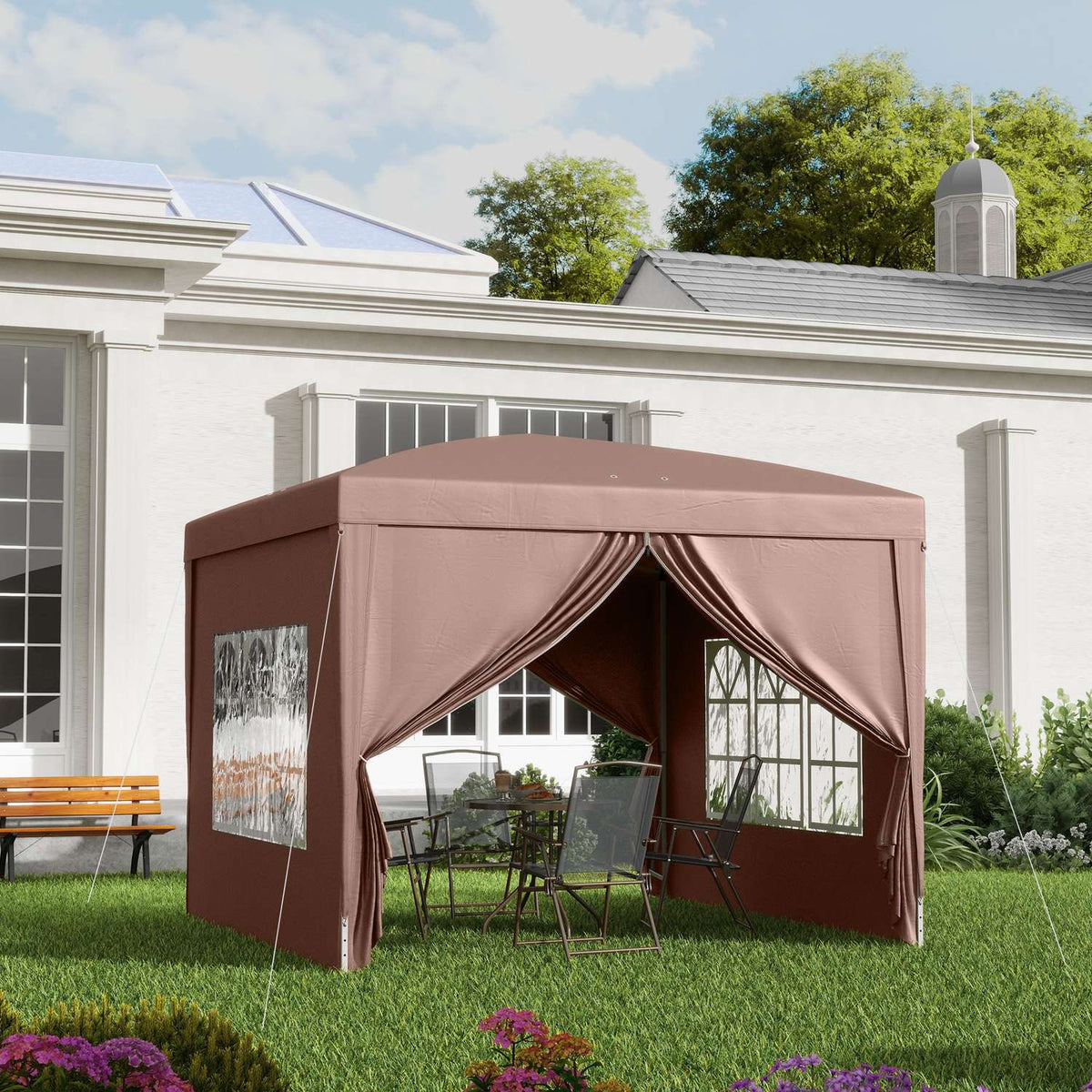 Gazebo approx. 3x3m, water-repellent, stable, winter-proof pop-up folding gazebo, UV protection 50+, foldable party tent, garden tent with 4 side panels, pocket garden gazebo for camping, garden, coffee