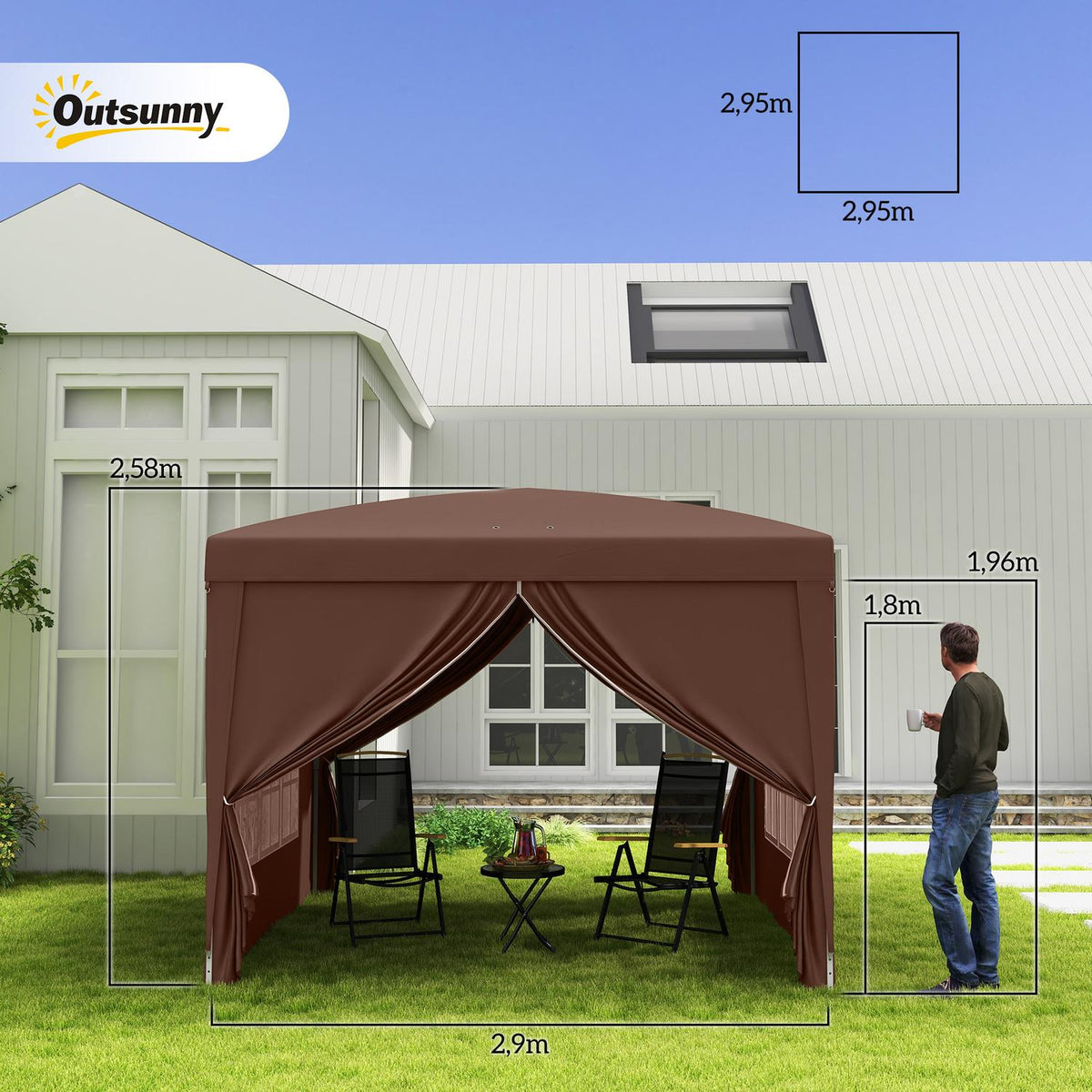 Gazebo approx. 3x3m, water-repellent, stable, winter-proof pop-up folding gazebo, UV protection 50+, foldable party tent, garden tent with 4 side panels, pocket garden gazebo for camping, garden, coffee