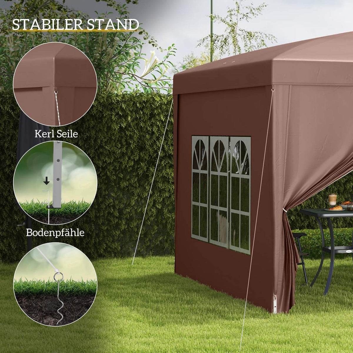 Gazebo approx. 3x3m, water-repellent, stable, winter-proof pop-up folding gazebo, UV protection 50+, foldable party tent, garden tent with 4 side panels, pocket garden gazebo for camping, garden, coffee