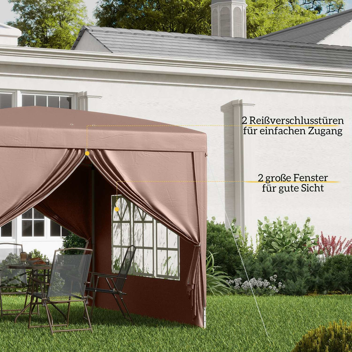 Gazebo approx. 3x3m, water-repellent, stable, winter-proof pop-up folding gazebo, UV protection 50+, foldable party tent, garden tent with 4 side panels, pocket garden gazebo for camping, garden, coffee