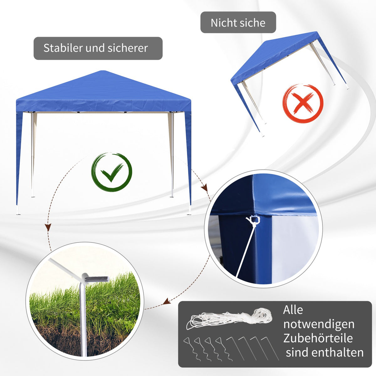 Gazebo approx. 3x3m, water-repellent, stable, winter-proof pop-up folding gazebo, UV protection, foldable party tent, garden tent with bag, garden gazebo for camping, garden, blue
