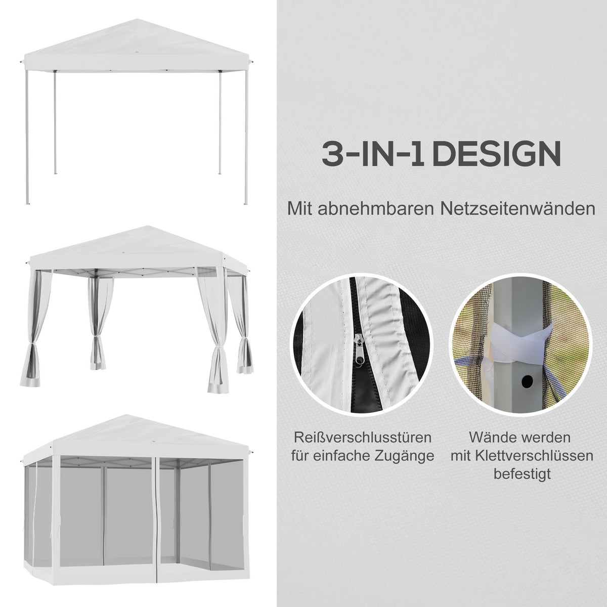 Gazebo approx. 3x3m, water-repellent, stable, winter-proof pop-up folding gazebo with UV protection, foldable party tent, garden tent with 4 side panels, bag garden gazebo for camping garden, cream white