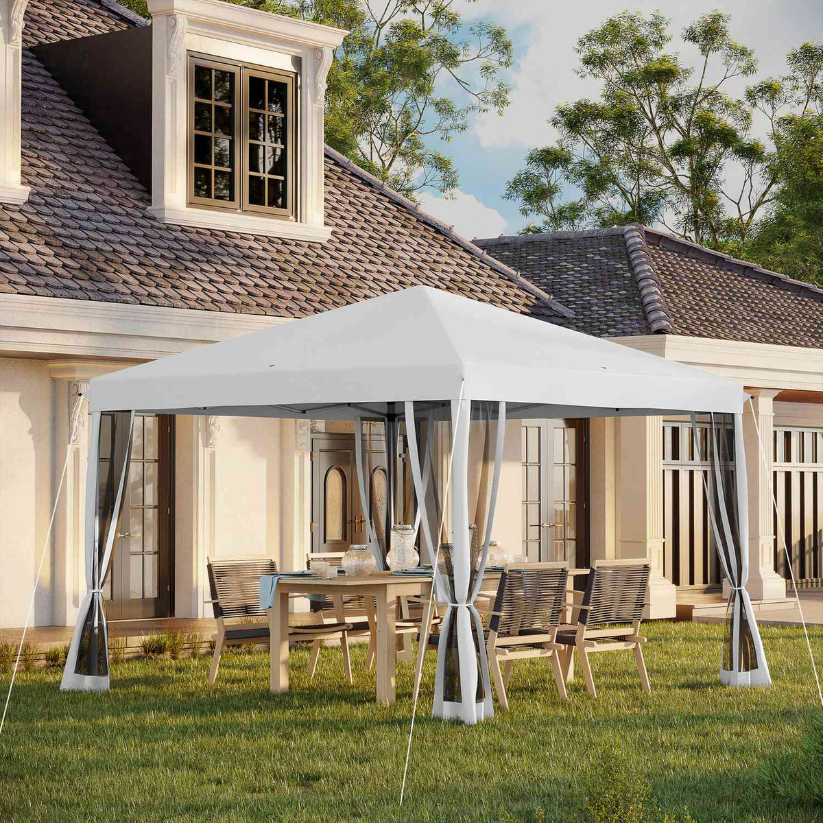 Gazebo approx. 3x3m, water-repellent, stable, winter-proof pop-up folding gazebo with UV protection, foldable party tent, garden tent with 4 side panels, bag garden gazebo for camping garden, cream white