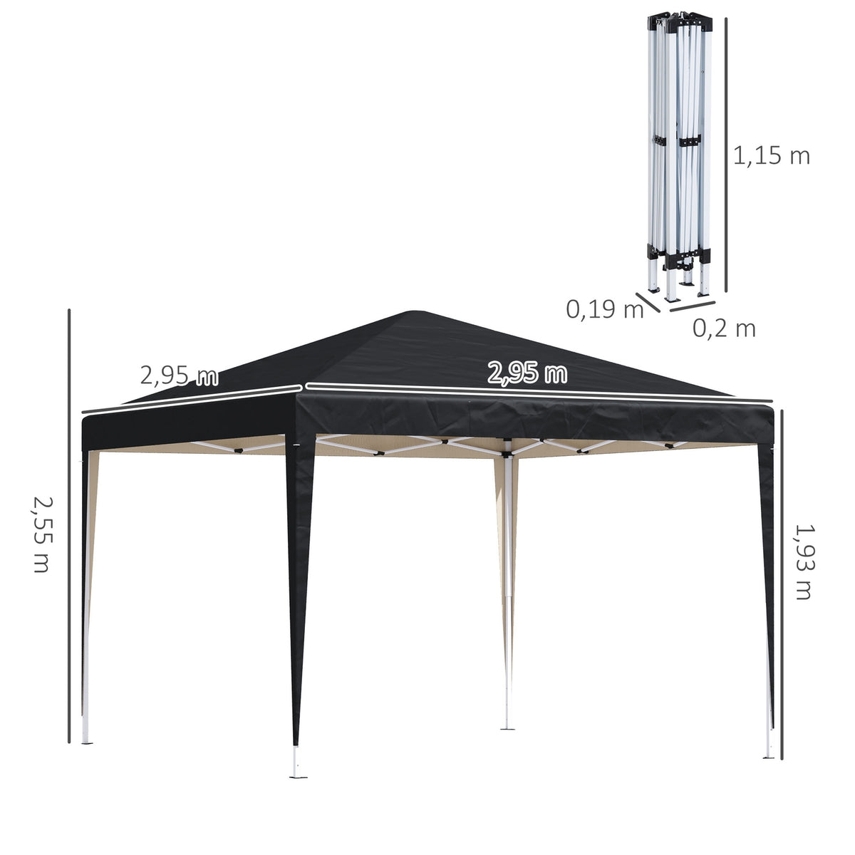 Gazebo approx. 3x3m, water-repellent, stable, winter-proof pop-up folding pavilion, UV protection, foldable party tent, garden tent with bag, garden pavilion for camping, garden, black