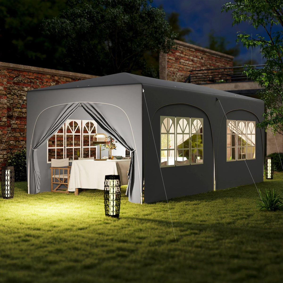 Gazebo approx. 3x6m, water-repellent, stable, winter-proof pop-up folding gazebo, UV protection 50+, foldable party tent, garden tent with 6 side panels, pocket garden gazebo for camping, garden, light gray